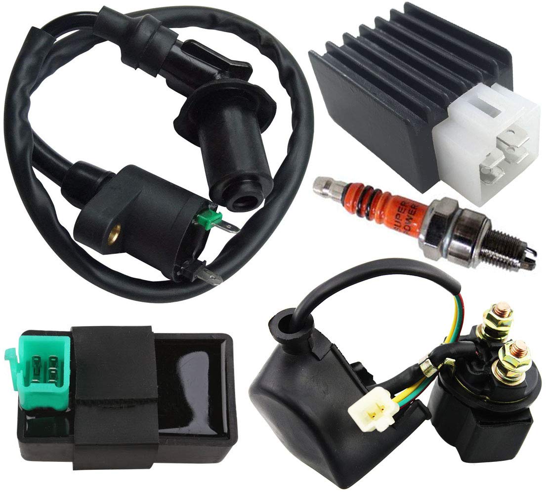Ignition Coil Solenoid Relay Voltage Regulator 5-Pin Cdi Box Spark Plug For 50Cc 70Cc 90Cc 110Cc 125Cc Atv Go Kart Dirt Bike Pit Bike By Topemai