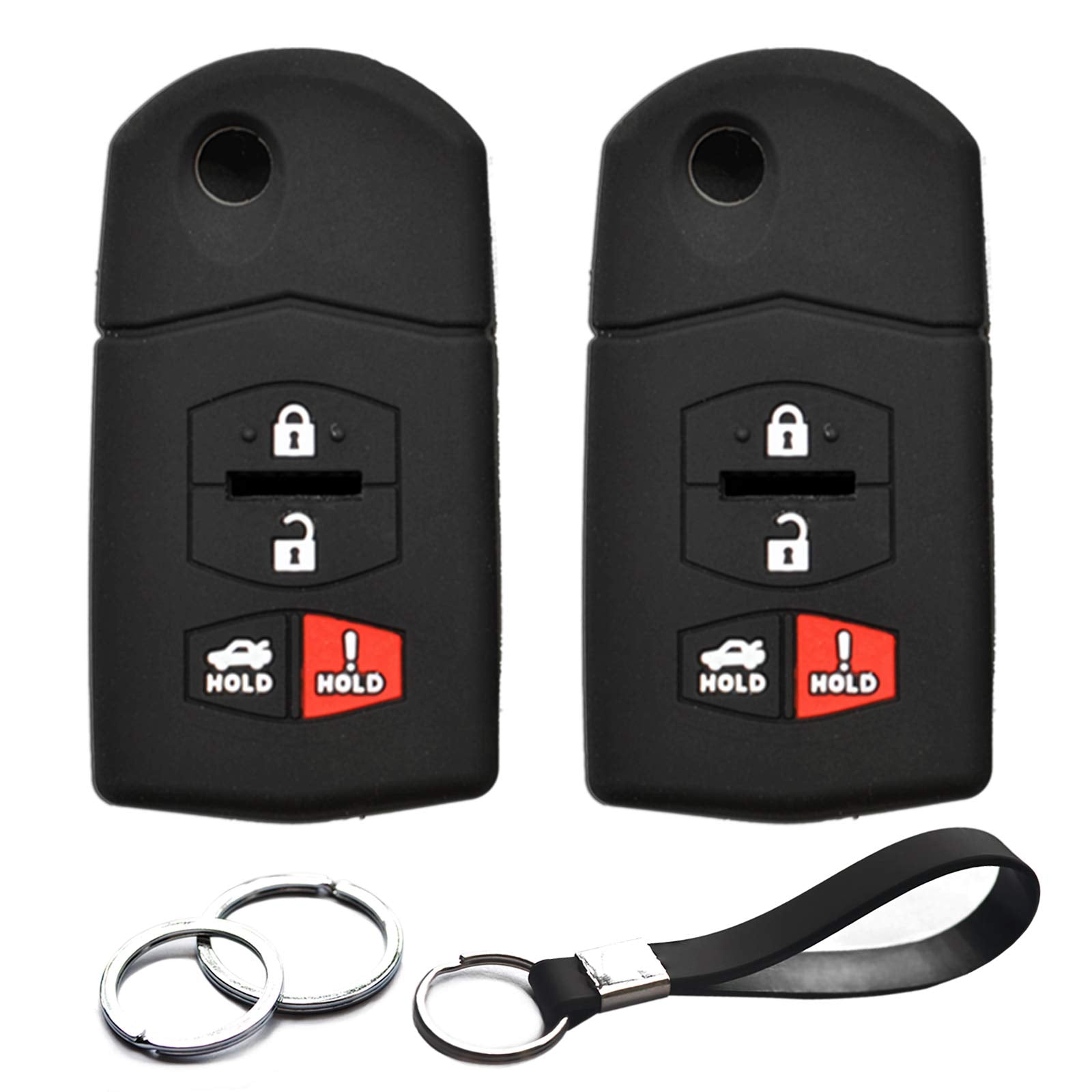 Infipar 2Pcs Compatible With Mazda Flip 4 Buttons Silicone Fob Key Case Cover Protector Keyless Remote Holder For Mazda 3 5 6 Cx
