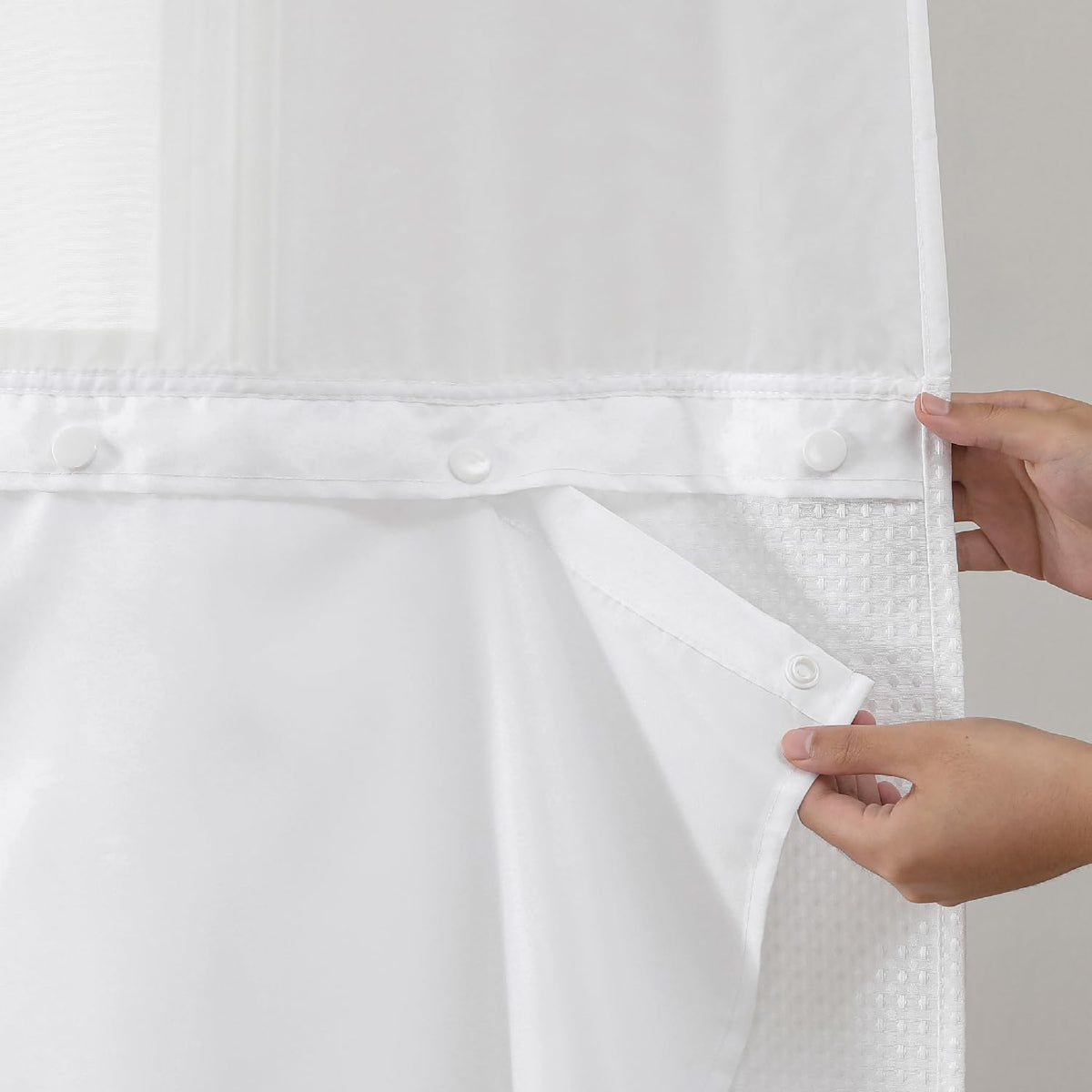 Eachope 1 Pack Stall Fabric Snap-In Shower Curtain Liner Replacement,Compatible With No Hook Shower Curtain With Snap In Liner, Removable & Water-Repellent,Machine Washable,53X60,White