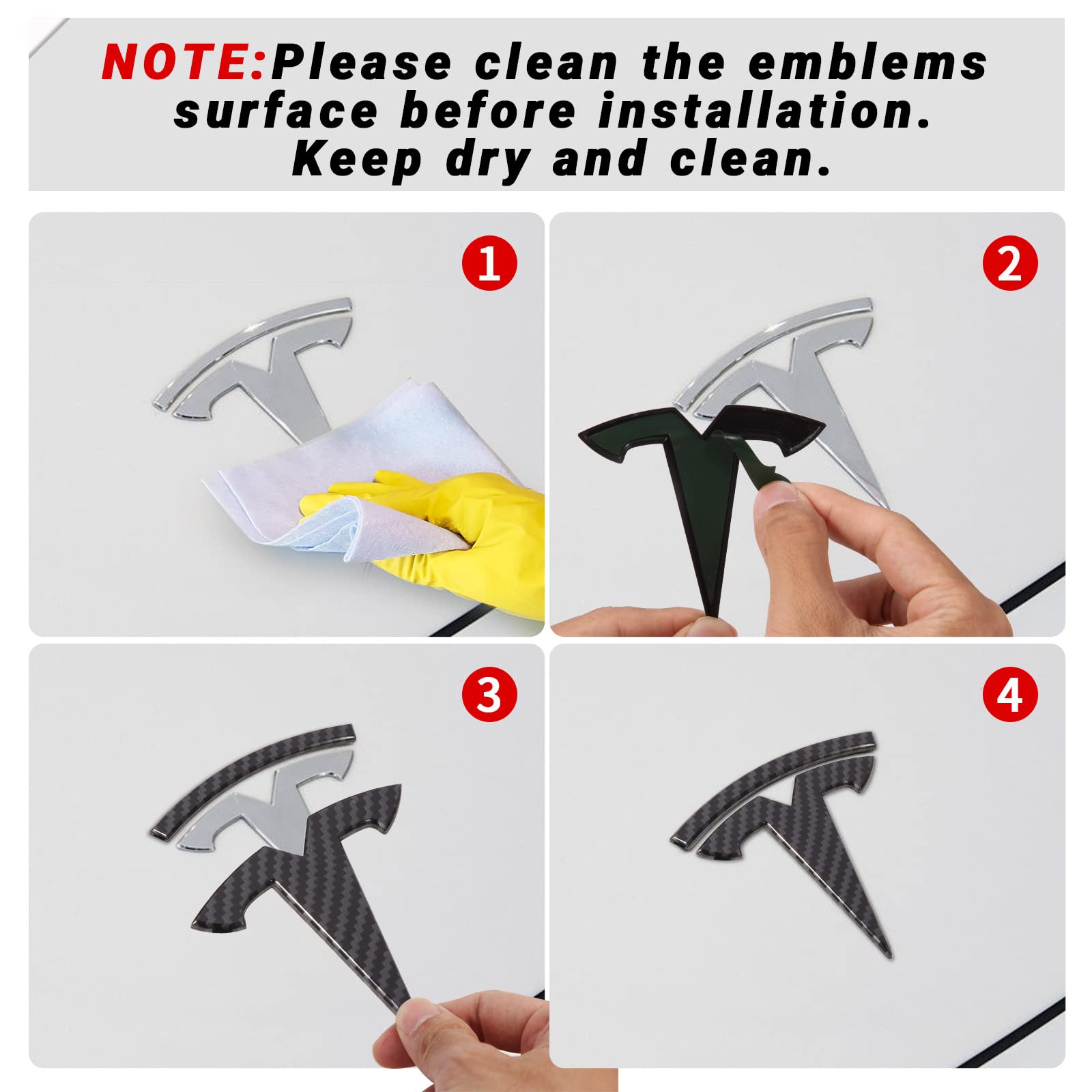 Emblem Accessories For Tesla Model 3 2023 2022-2017 Logo Sticker Model 3 Embelm Decals (Black- Carbon Fiber Pattern)