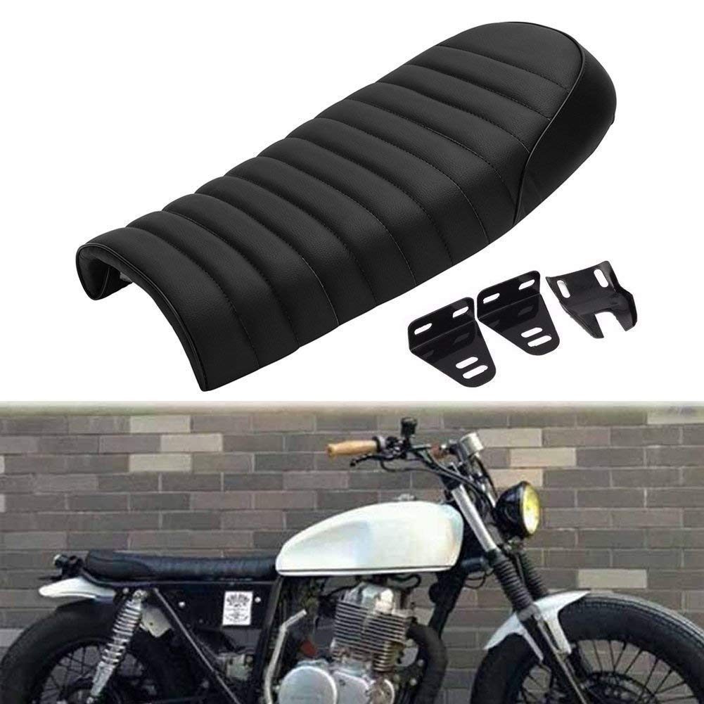 Motorcycle Cafe Racer Seat Universal Flat Brat Vintage Saddle Seat For Cb Yamaha Xj (Black)