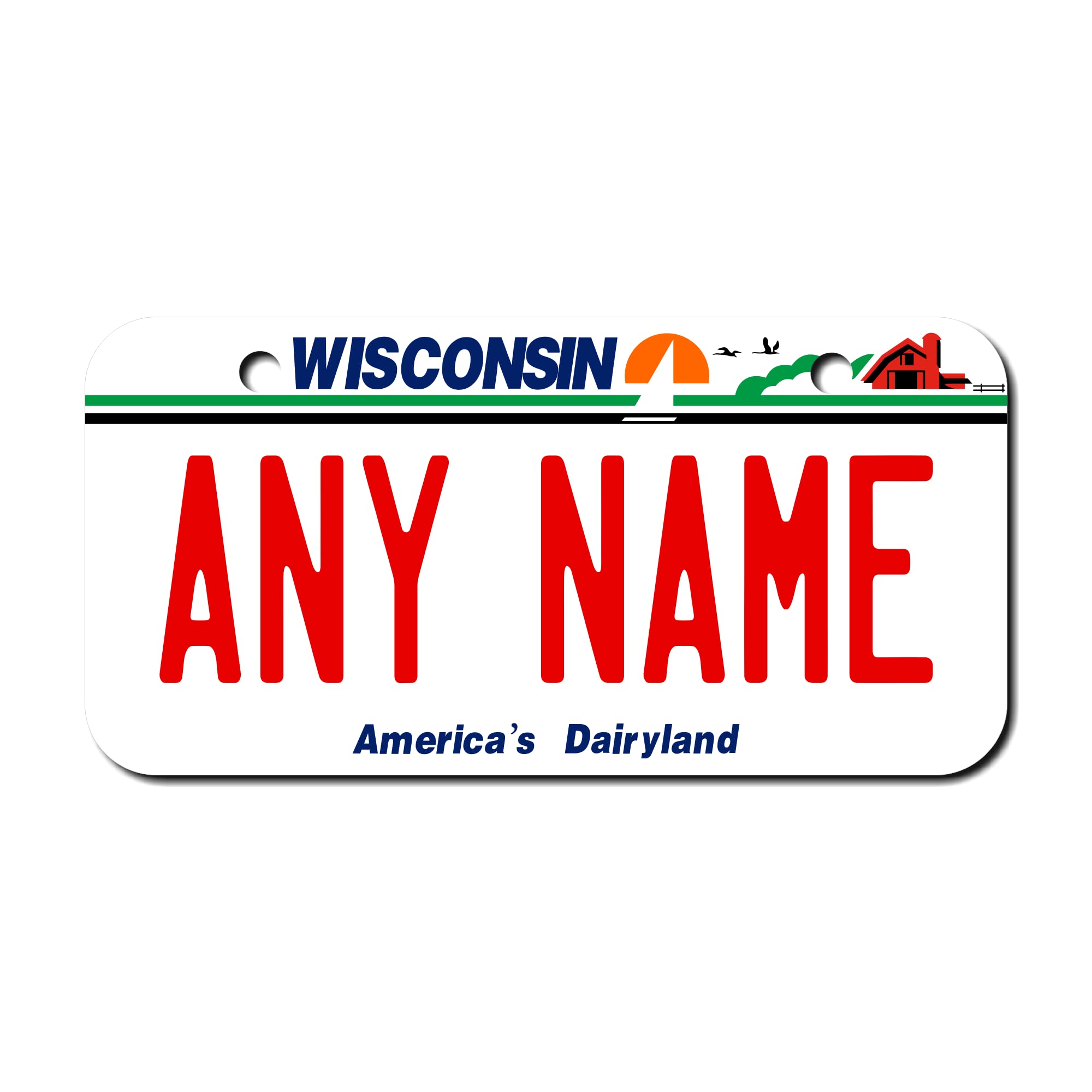 Teamlogo Personalized Wisconsin License Plate - Sizes For Kid 'S Bikes, Cars, Trucks, Cart, Key Rings Version 1 (3 '' X 6 '' Alu