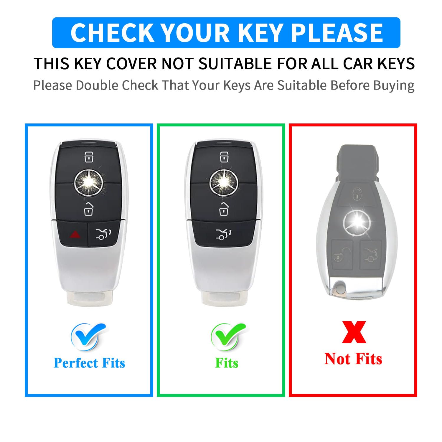 Qbuc For Mercedes Benz Key Fob Cover With Keychain,Compatible With C E R S G S Cls Clk Glc Ml Gle Gls Sl Slr Mclaren Amg Key (Bl