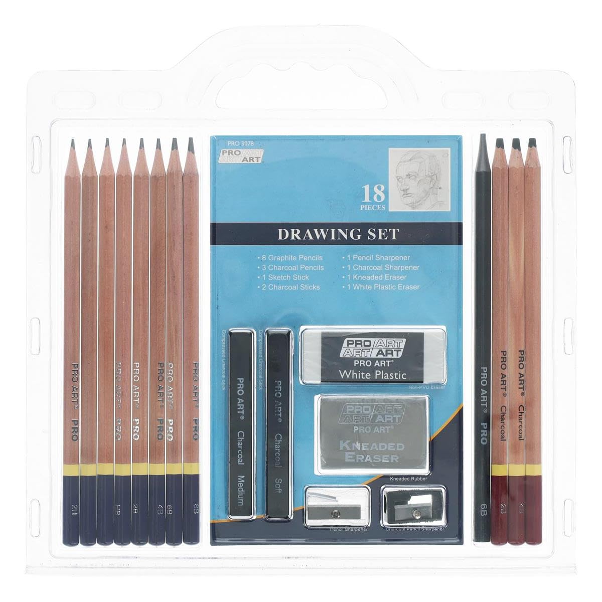 Pro Art - 3078 Pencil Set Sketch & Draw, 9.38'' X 9.38'' X 0.25'', Graphite & Charcoal