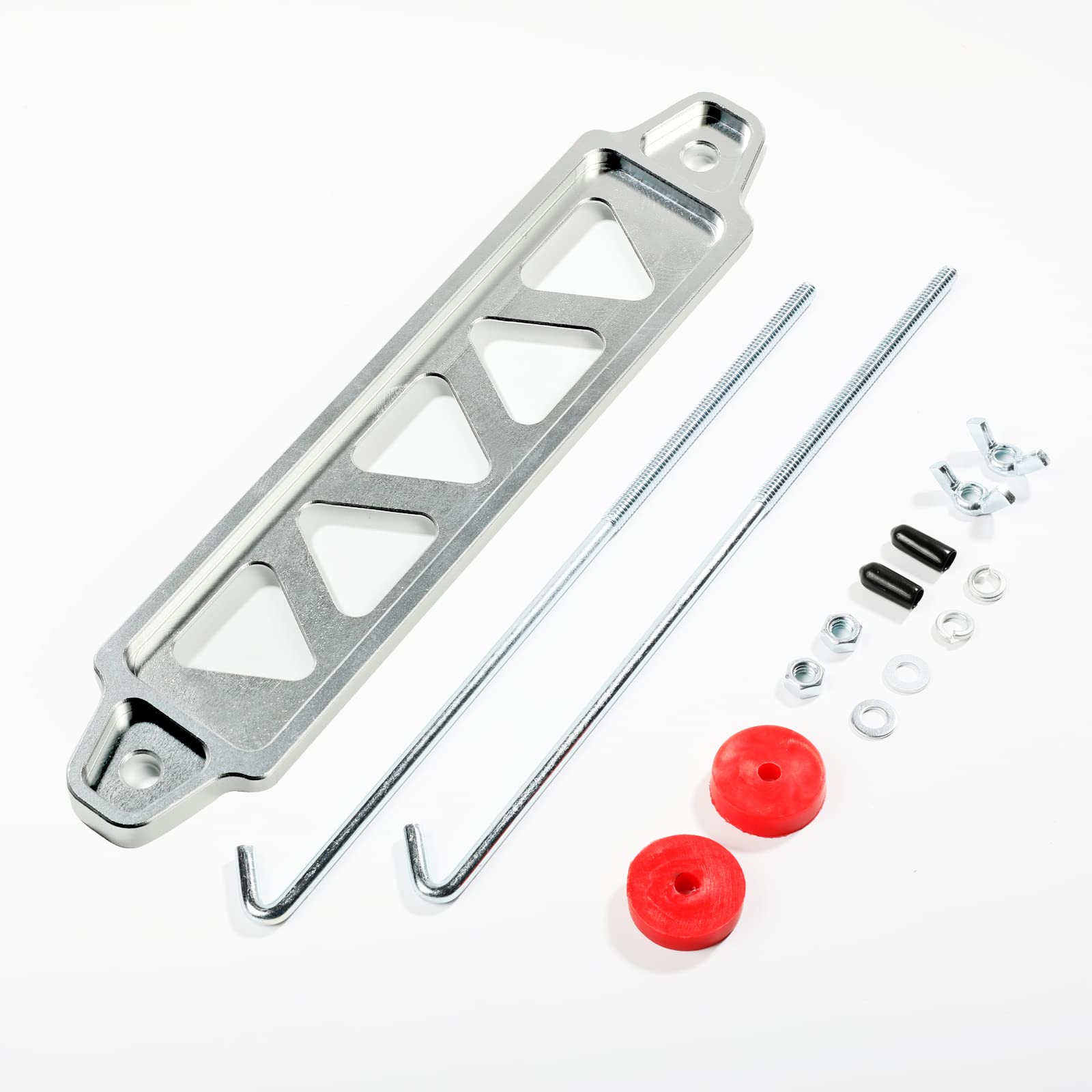 Battery Hold Down Bracket Holder, Car Battery Holder Kit With 10In J Bolts,Aluminum Alloy Battery Tie Down Mount Bracket, Battery Tray For Car Battery Mount Bracket Hold Lock Accessories (Silver)