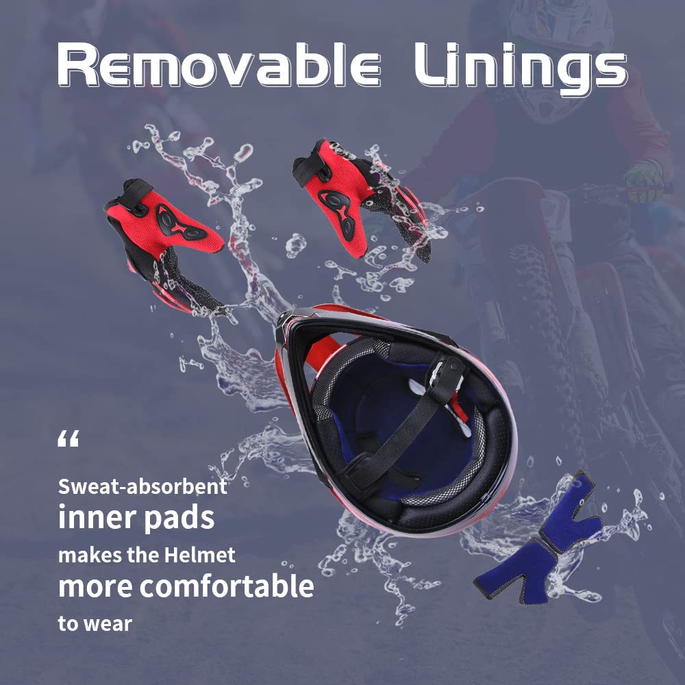 Oumurs Adult Dirt Bike Helmet With Goggles Gloves & Mask Adjustable Sun Visor Motorcycle Adults Atv Helmet Off-Road Motocross Do