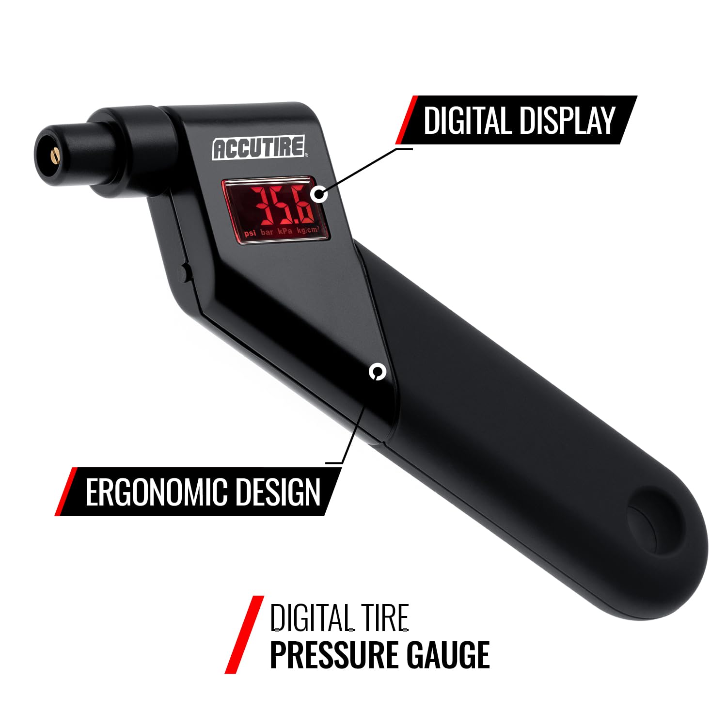 Accutire MS-4021B Digital Tire Pressure Gauge - 5-150psi, Includes 4 Valve Caps, Black, 1-Pack