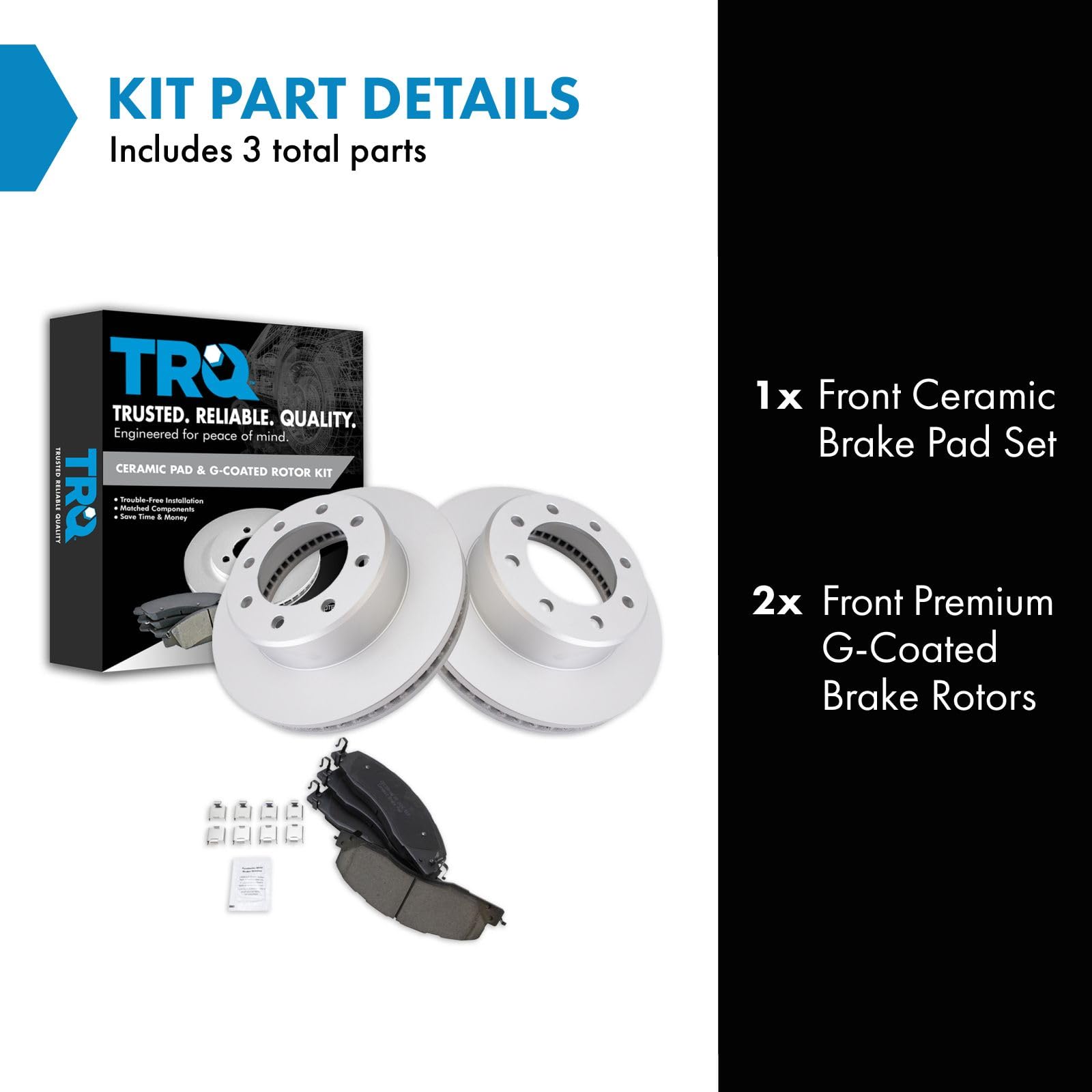 Trq Front Brake Pad & Rotor Kit Brake Pads Brake Rotor Ceramic Vented Premium G-Coated Compatible With 2009-2010 Dodge Ram 2500