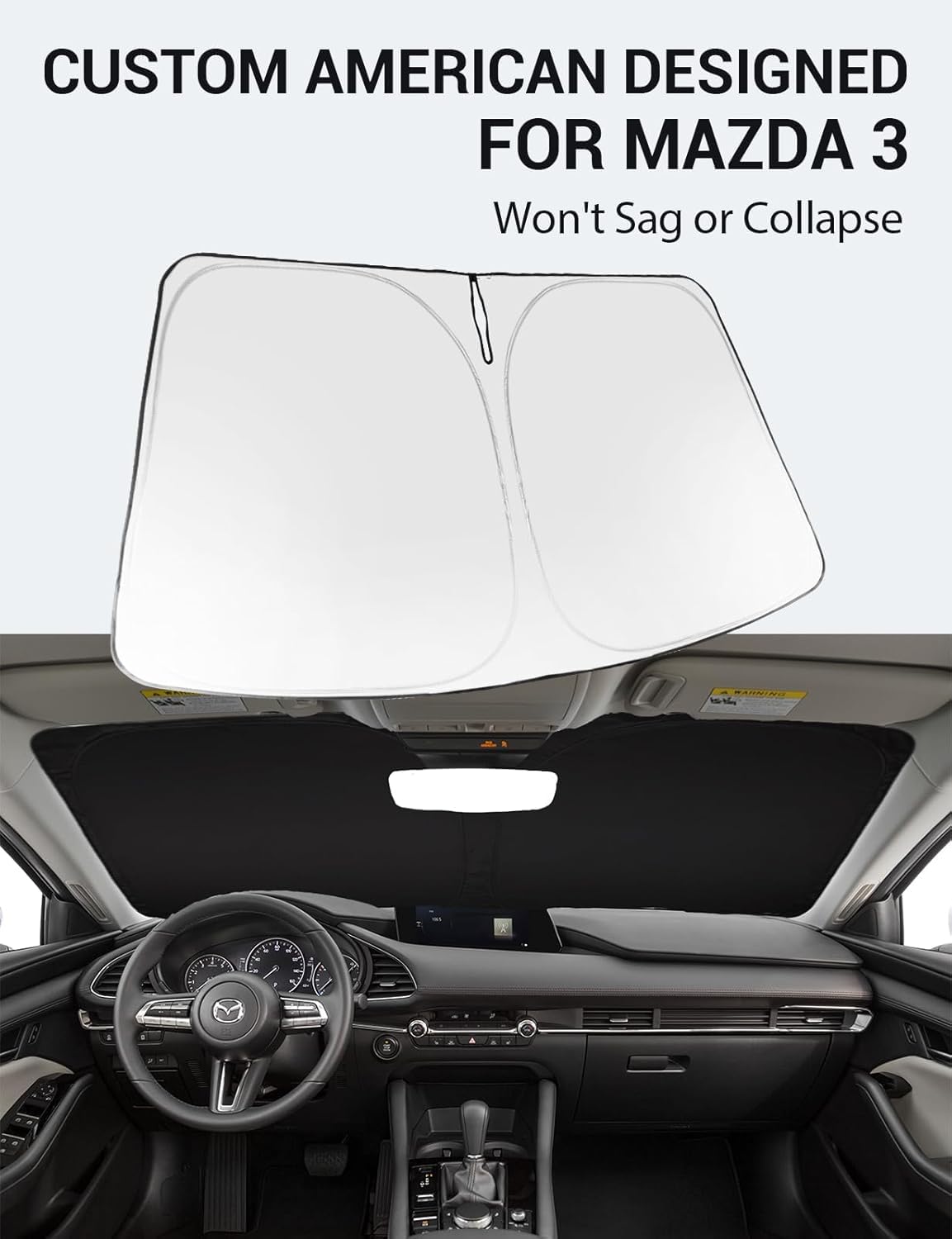 Proadsy 2025 Upgrade Windshield Sun Shade Custom Fit Mazda 3 2019-2023 2024 2025 Mazda3 Hatchback/Sedan Front Sunshade Protector