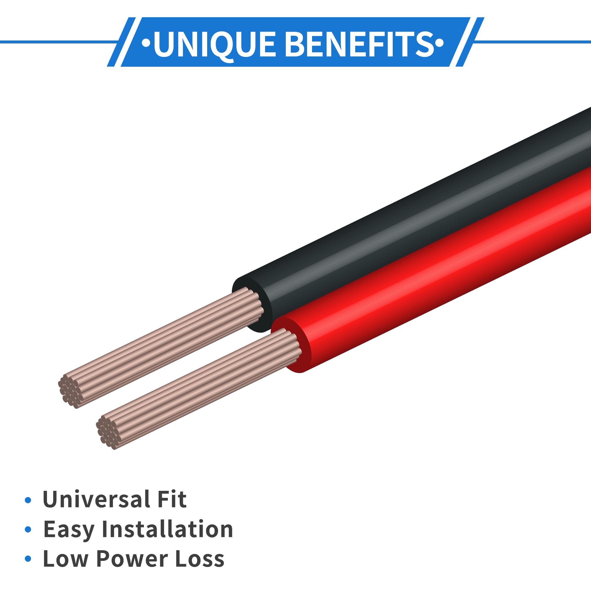 VekAuto 1 Pc Battery Inverter Cable 6 AWG Gauge 3FT 3/8'' Lug 5/16'' Lug Battery Cable Universal for Car Vehicle Boat RV Solar T