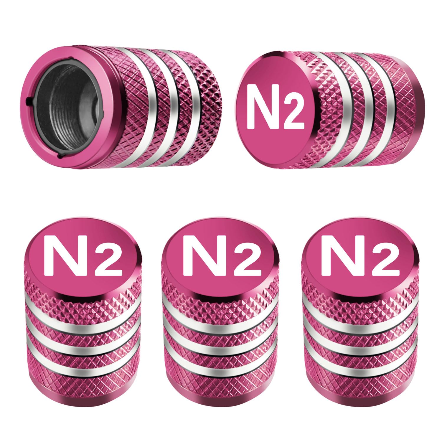 Tire Valve Stem Caps Cover - (5 Pack) Tire Air Cap N2 Nitrogen Metal With Plastic Liner Corrosion Resistant Leak-Proof For Car Truck Motorcycle Bike Pink