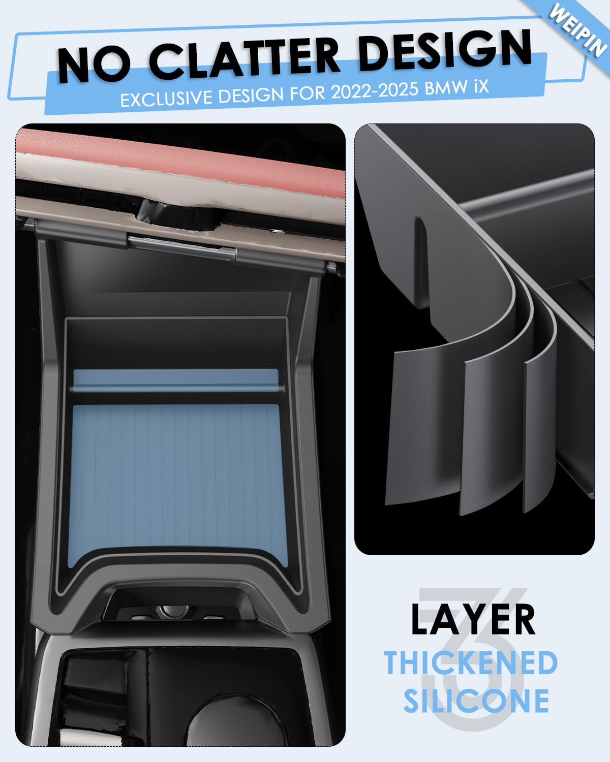 For BMW iX Center Console Tray - Compatible with 2022-2025 BMW iX Center Console Organizer Tray [2.5mm Thickened ABS Material] [