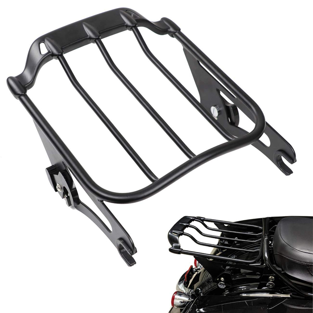 Aufer Black 2-Up Air Wing Luggage Rack Mounting Trunk Rack Compatible With For Touring Street Glide Road Glide Road King Electra Glide 2009-2024