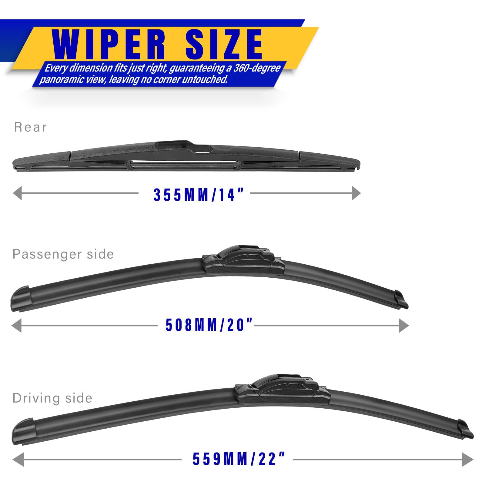 3 Wipers Replacement For Bmw X3 2004-2010, Windshield Wiper Blades Original Equipment Replacement - 22''/20''/14'' (Set Of 3) U/