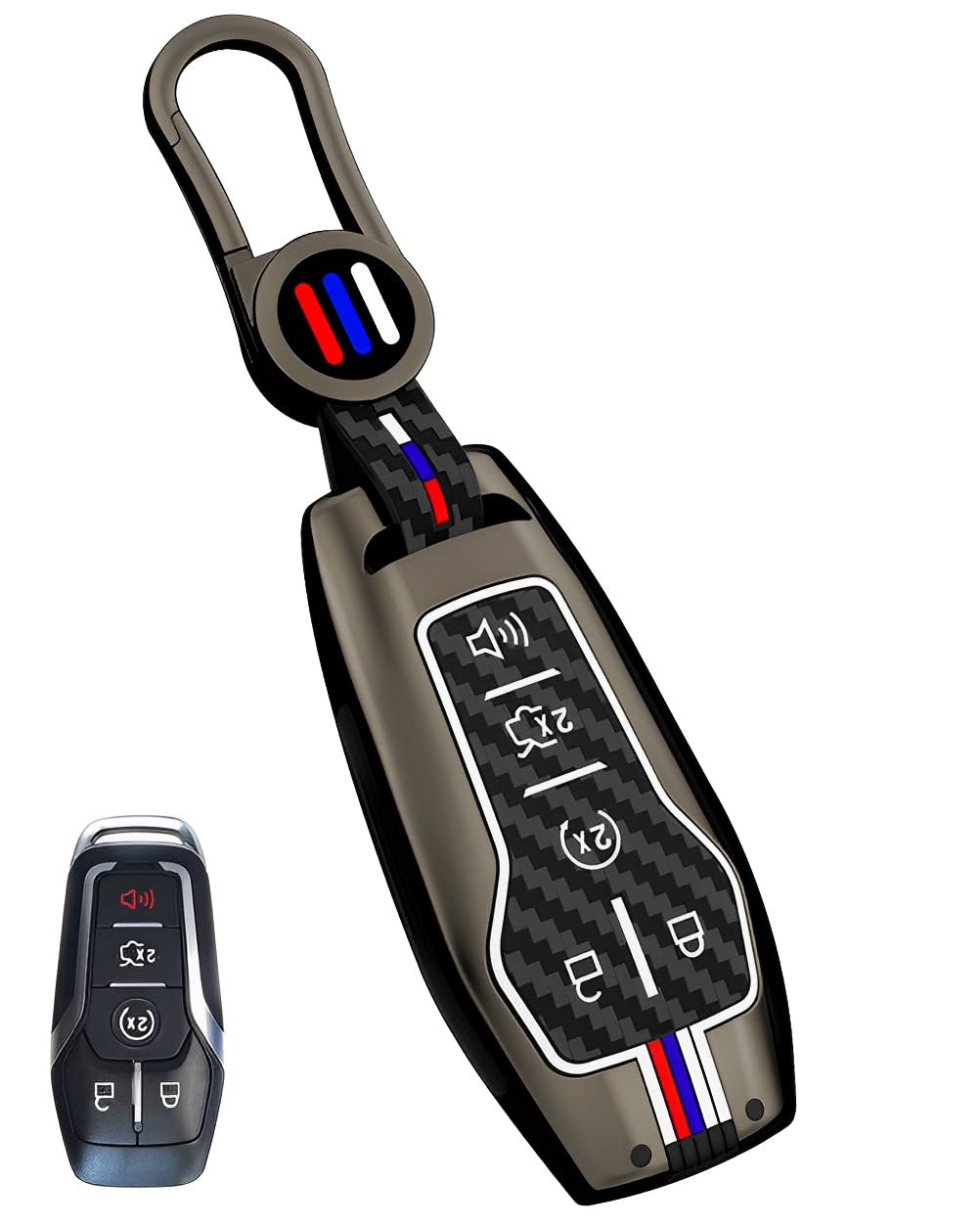 Yonufi For Ford Key Fob Cover Case, Metal Shell Car Smart Key Holder Keychain Compatible For Mustang Explorer Fusion F150 Edge Lincoln Mkz Mkc (Fde-Carbon Fiber)