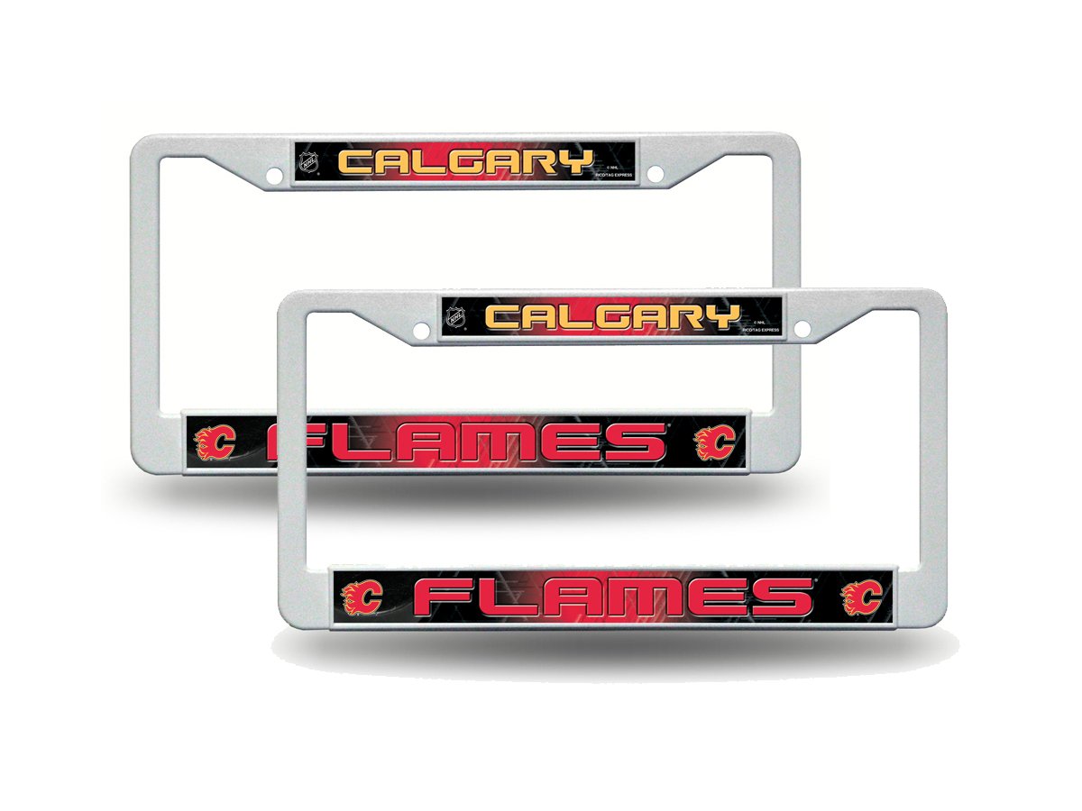 Calgary Flames Nhl White Plastic (Set Of 2) License Plate Frames