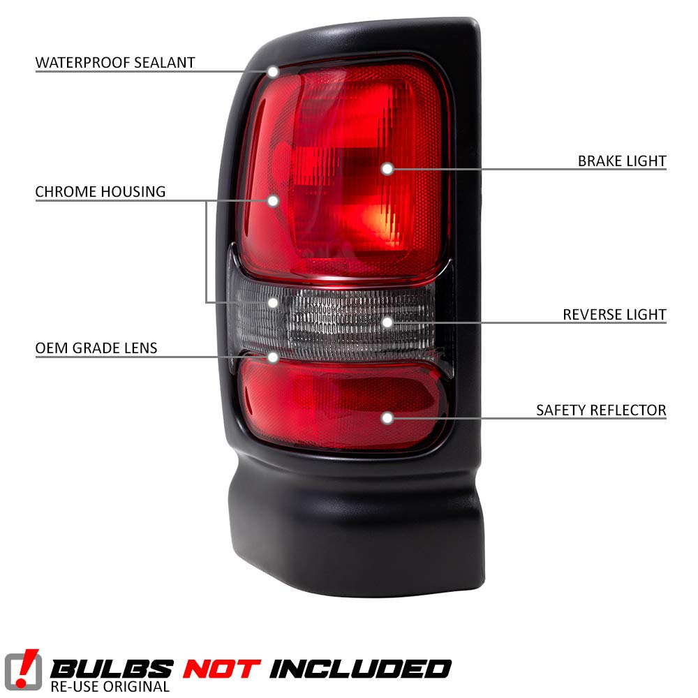 Epic Lighting Oe Style Halogen Tail Light W/Textured Black Bezel Assembly Replacement For Dodge 94-01 Ram 1500 94-02 Ram 2500 35