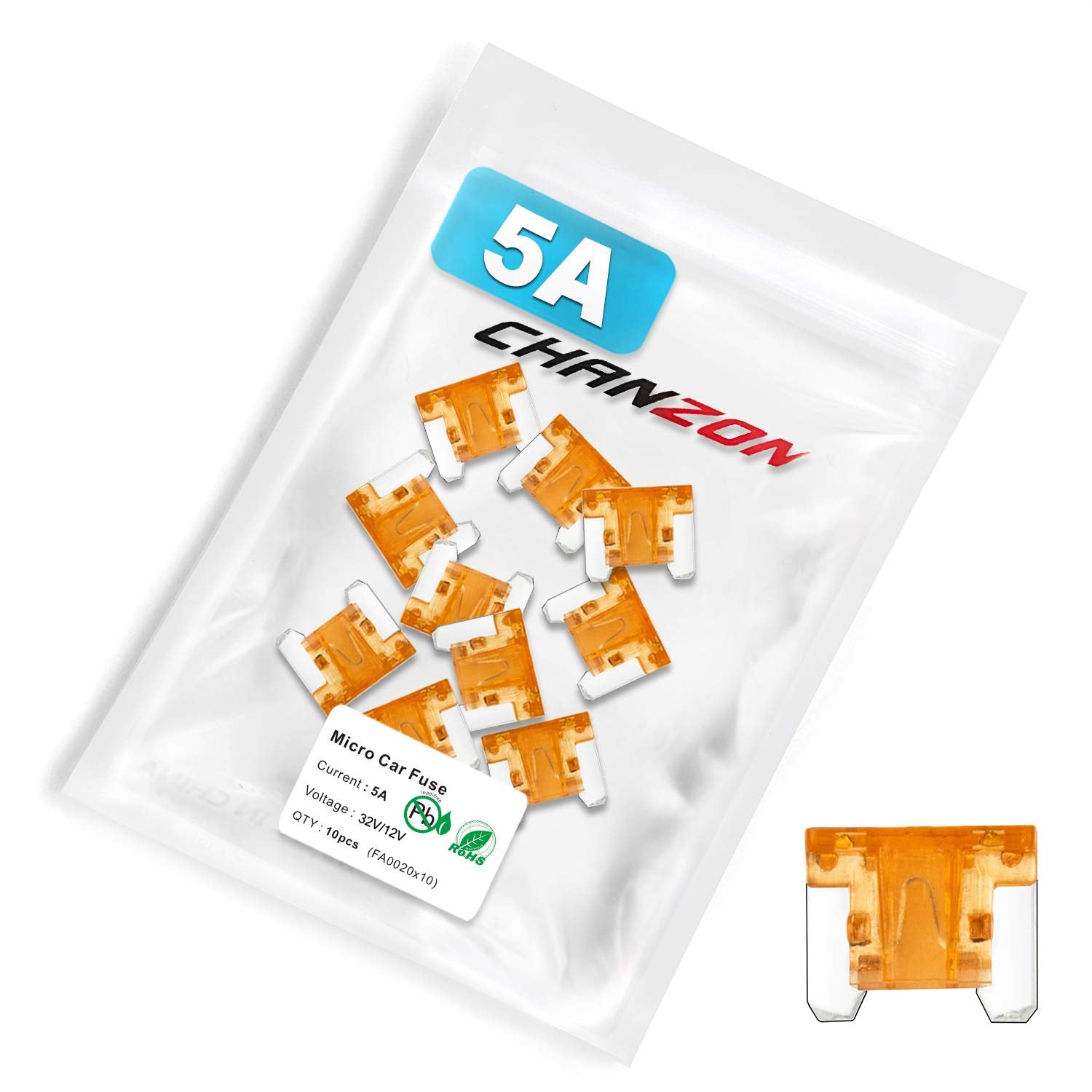 Chanzon 10Pcs 5A Low Profile Mini Micro Blade Fuse 5 Amp 32V Fast Blow Fuses for Car Truck Vehicle Automotive