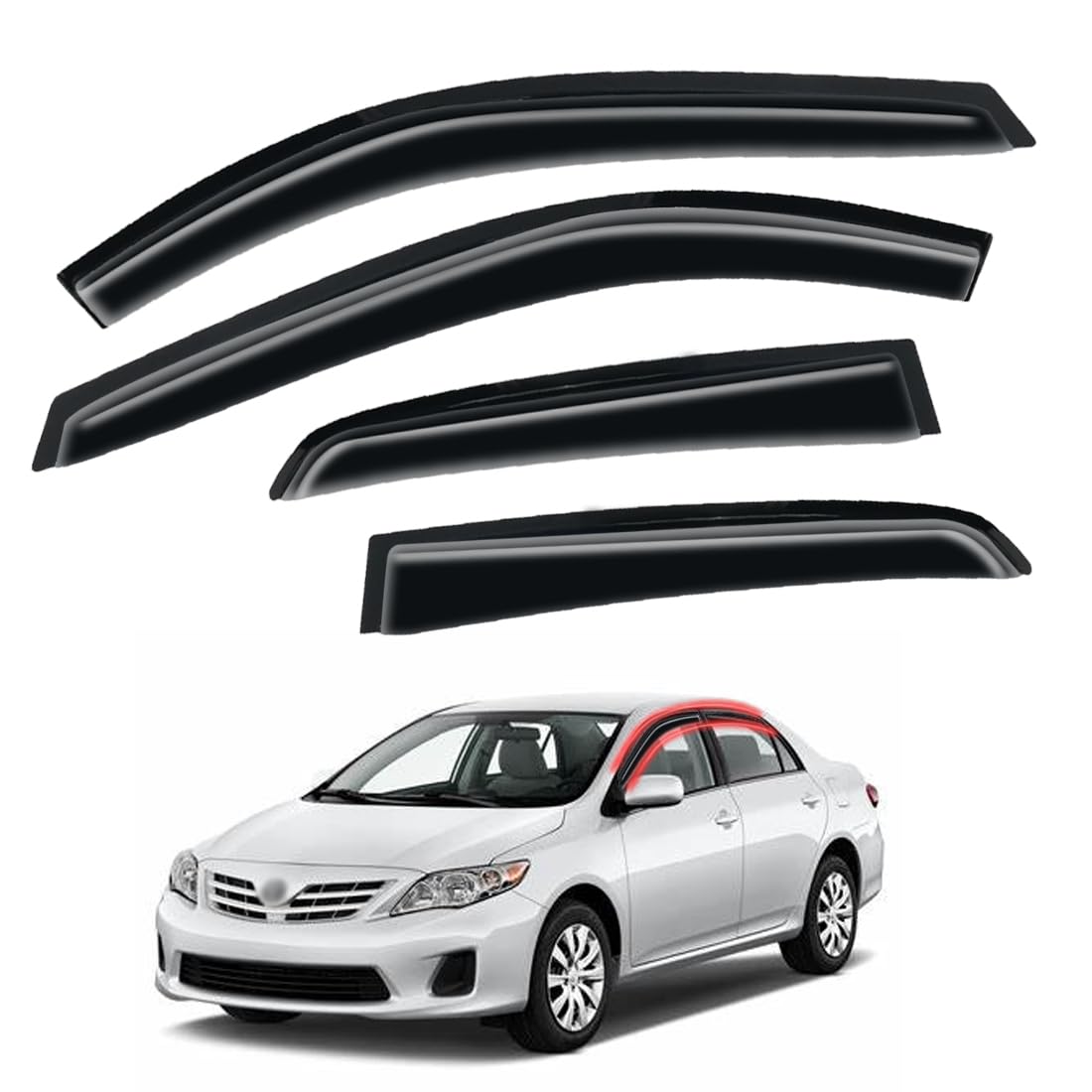Window Visors Rain Guards for Car Windows with Fit for 2009-2013 Toyota Corolla Sedan, 4pcs Front and Rear Sun/Rain Guards, Smok