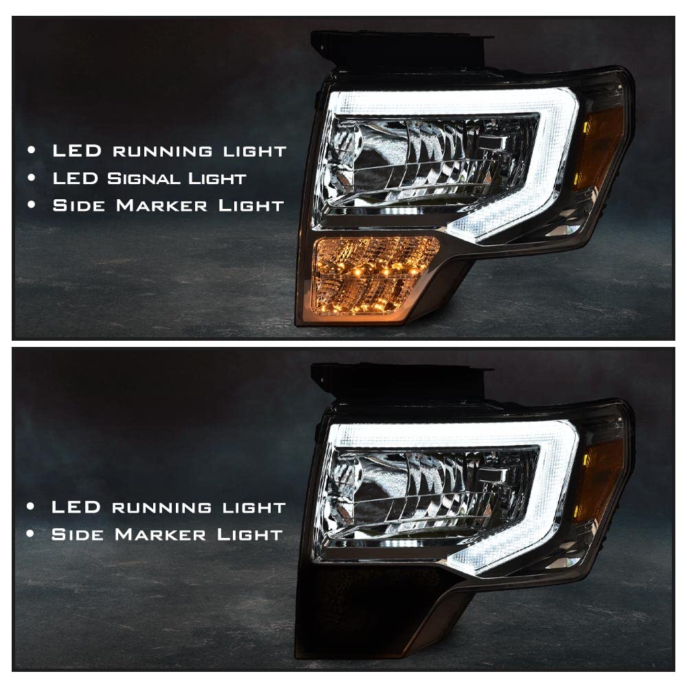 Pit66 Led Bar Headlights Assembly Compatible With Ford F150 2009 2010 2011 2012 2013 2014 Headlamp Replacement Pair Clear Lens C