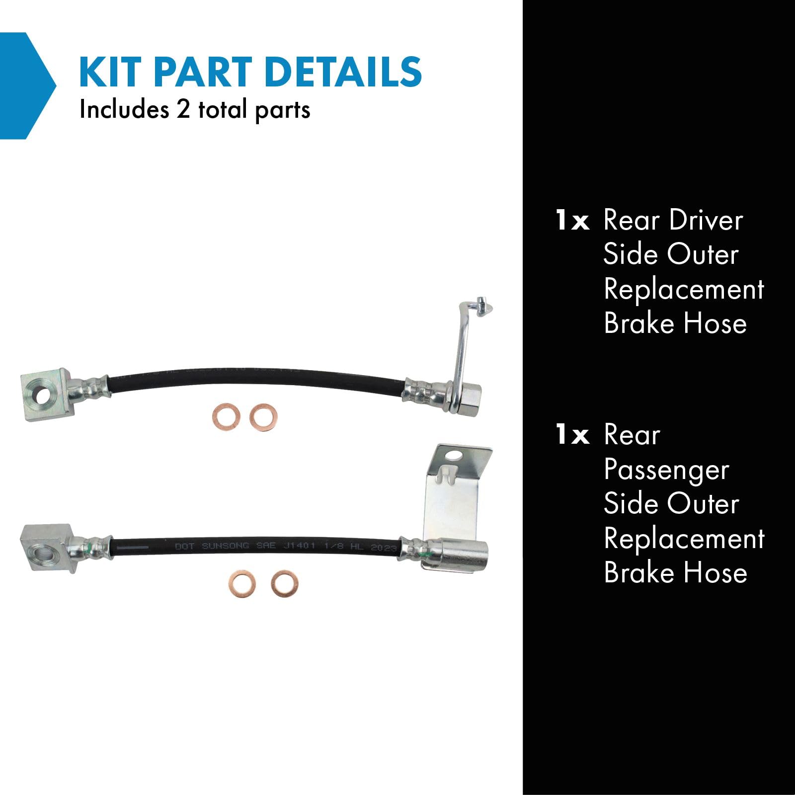Trq Rear Brake Hose Set Compatible With 2005-2010 Ford F-250 Super Duty F-350 Super Duty