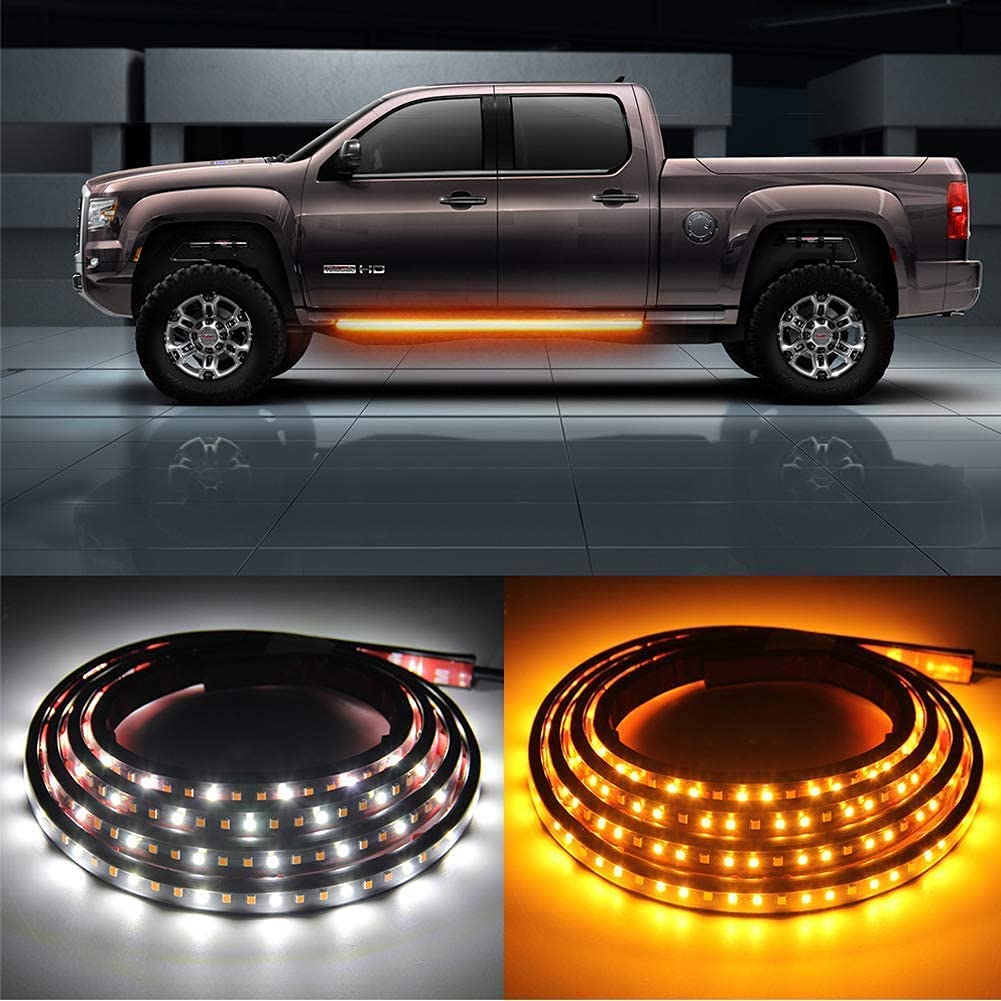 Opl5 2Pcs Truck Led Running Board Lights Sequential Amber Side Marker Light 70 Inch Emergency Extended Crew Cab 216 Leds Waterpr