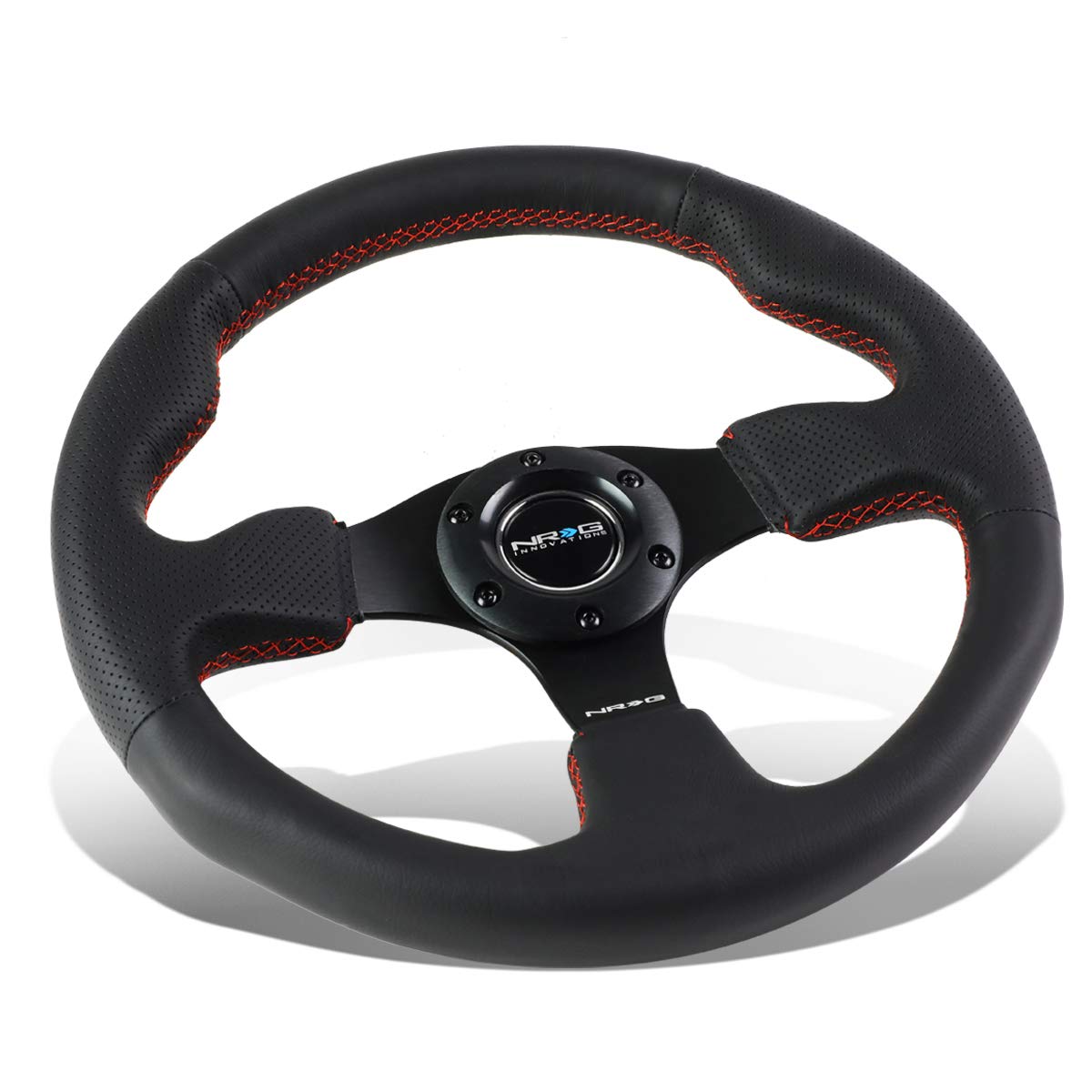 NRG Innovations RST-012R-RS Reinforced Steering Wheel (320mm Sport Leather Steering Wheelwith red stitch)