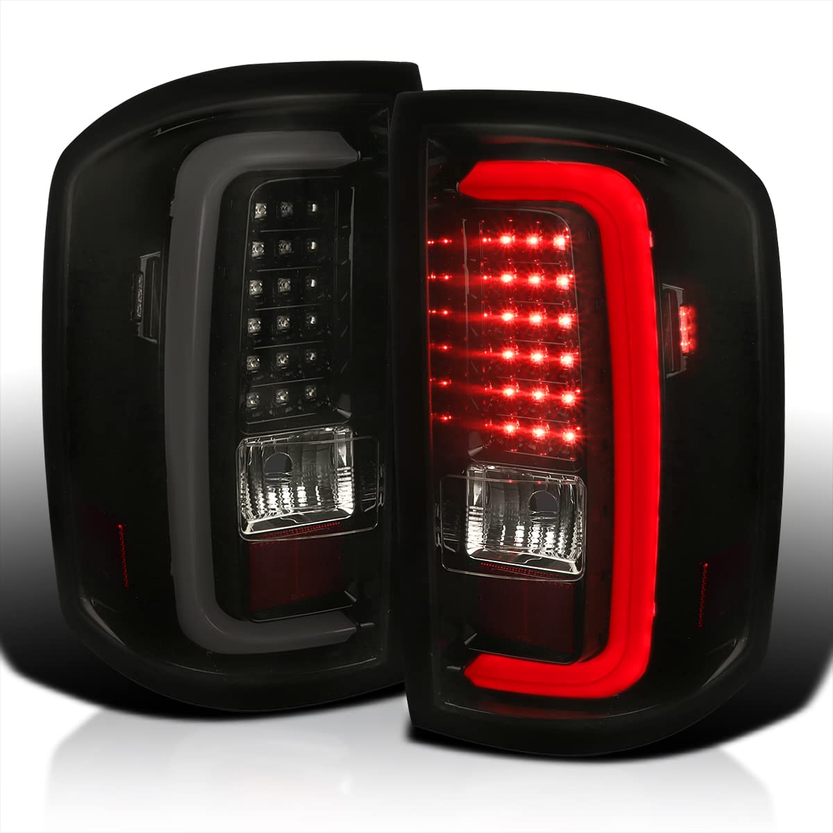 Spec-D Tuning Glossy Black Housing Smoke Lens Led Bar Tail Lights Compatible With 2014-2018 Gmc Sierra 1500, 2014-2018 Gmc Sierra 2500Hd, 2014-2018 Gmc Sierra 3500Hd, Left + Right Pair Assembly