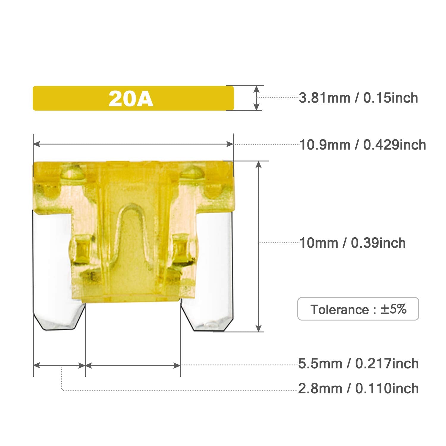Chanzon 50Pcs 20A Low Profile Mini Micro Blade Fuse 20 Amp 32V Fast Blow Fuses for Automotive Car Truck Vehicle SUV