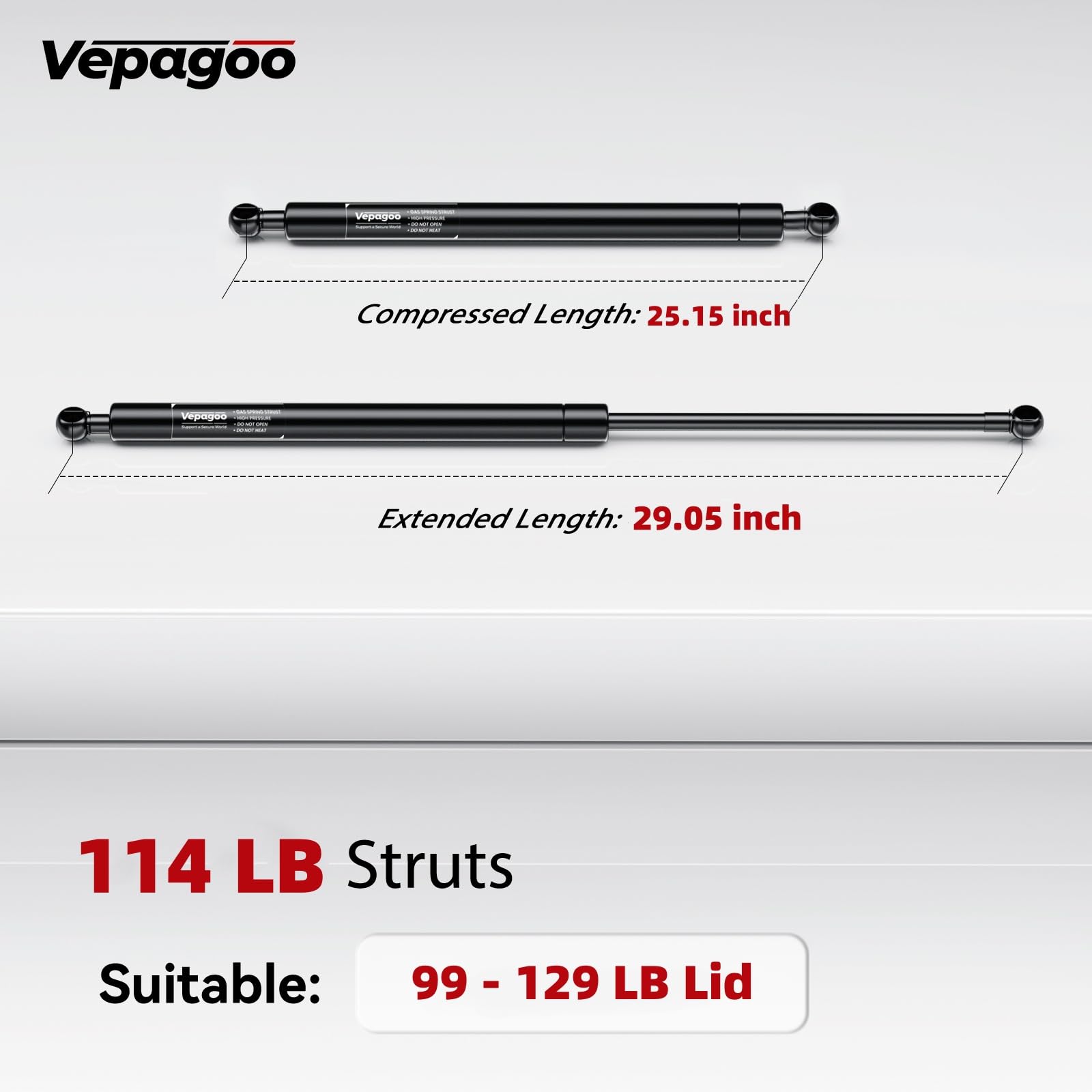 Vepagoo 29 Inch 114Lb/507N Gas Struts Shock Lift Support For Tv Cabinet Shed Window Snowmobile Roof Boat Hatch Trailer Truck Com