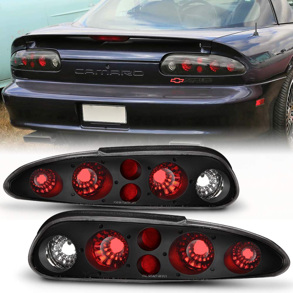 Acanii - For 1993-2002 Chevy Camaro Z28 Black Housing Tail Lights Brake Lamps Replacement Assembly Driver & Passenger