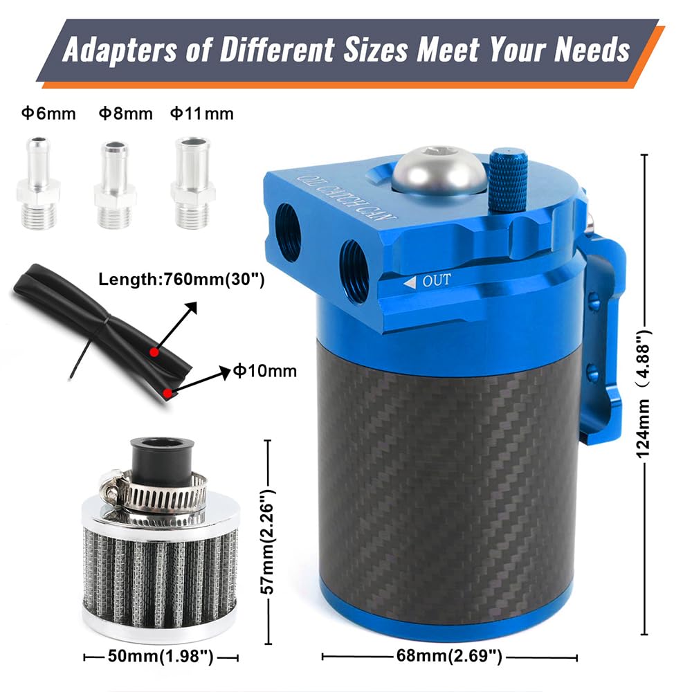 Muge Racing Carbon Fiber Universal Oil Catch Can Tank Kit Polish Baffled Reservoir With Breather Filter With 3/8'' Fuel Line Alu