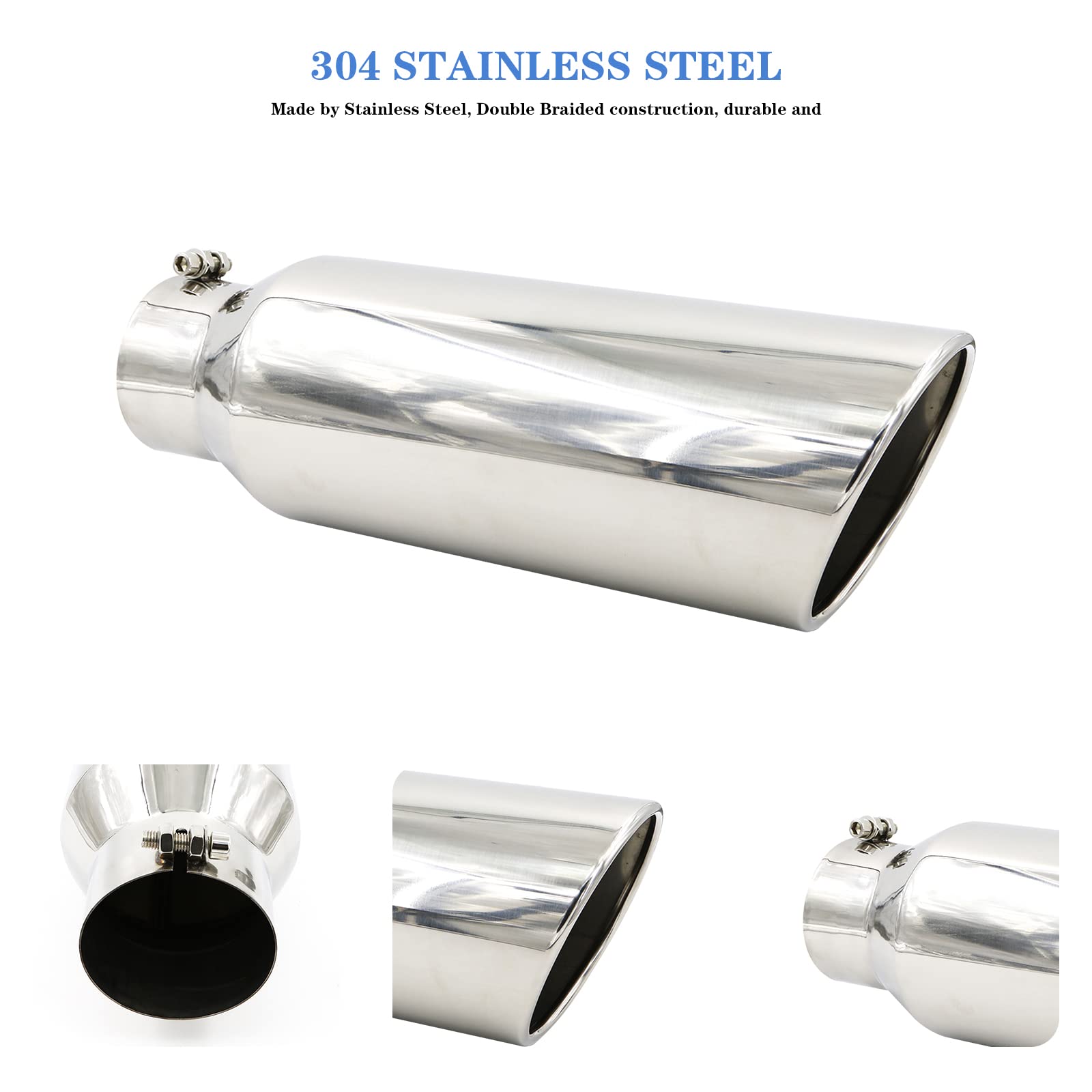Rp Remarkable Power, 4'' Inlet 6'' Outlet - 18'' Long Stainless Steel Rolled Edge 20 Degree Exhaust Tip Diesel Ext23 2 Pack