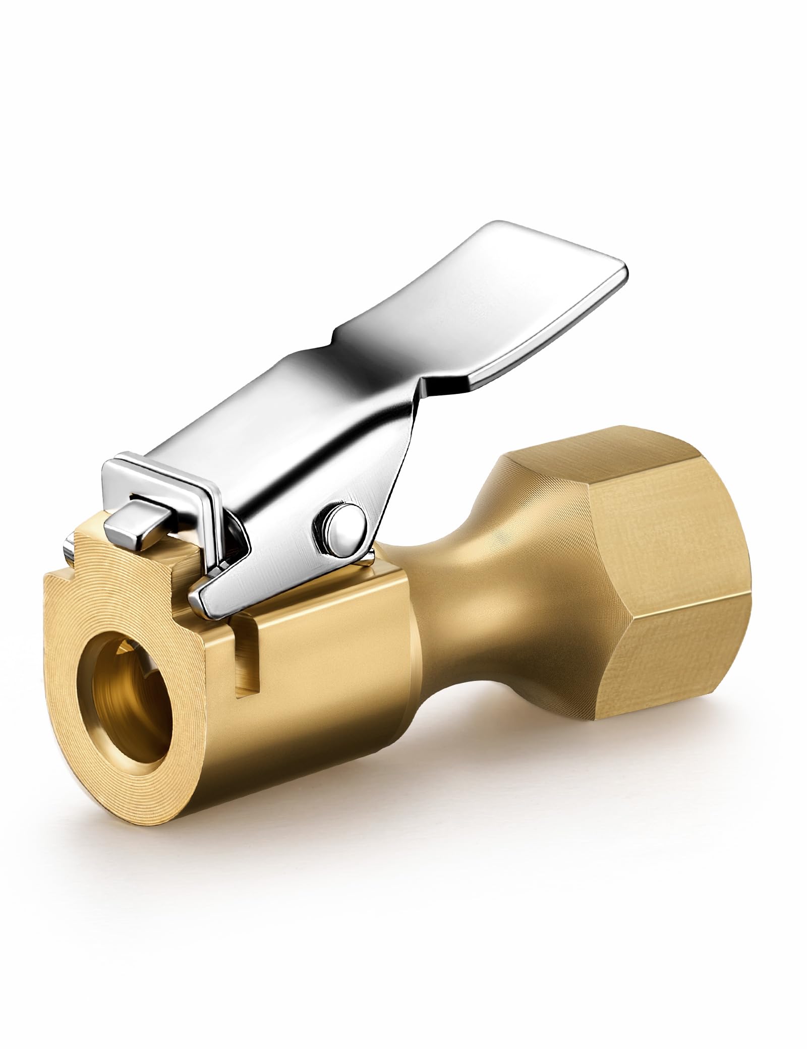 AstroAI 1 Pack Air Chuck, Heavy Duty Closed Flow Lock On Tire Chuck with Clip for Inflator Gauge Compressor Accessories, Yellow