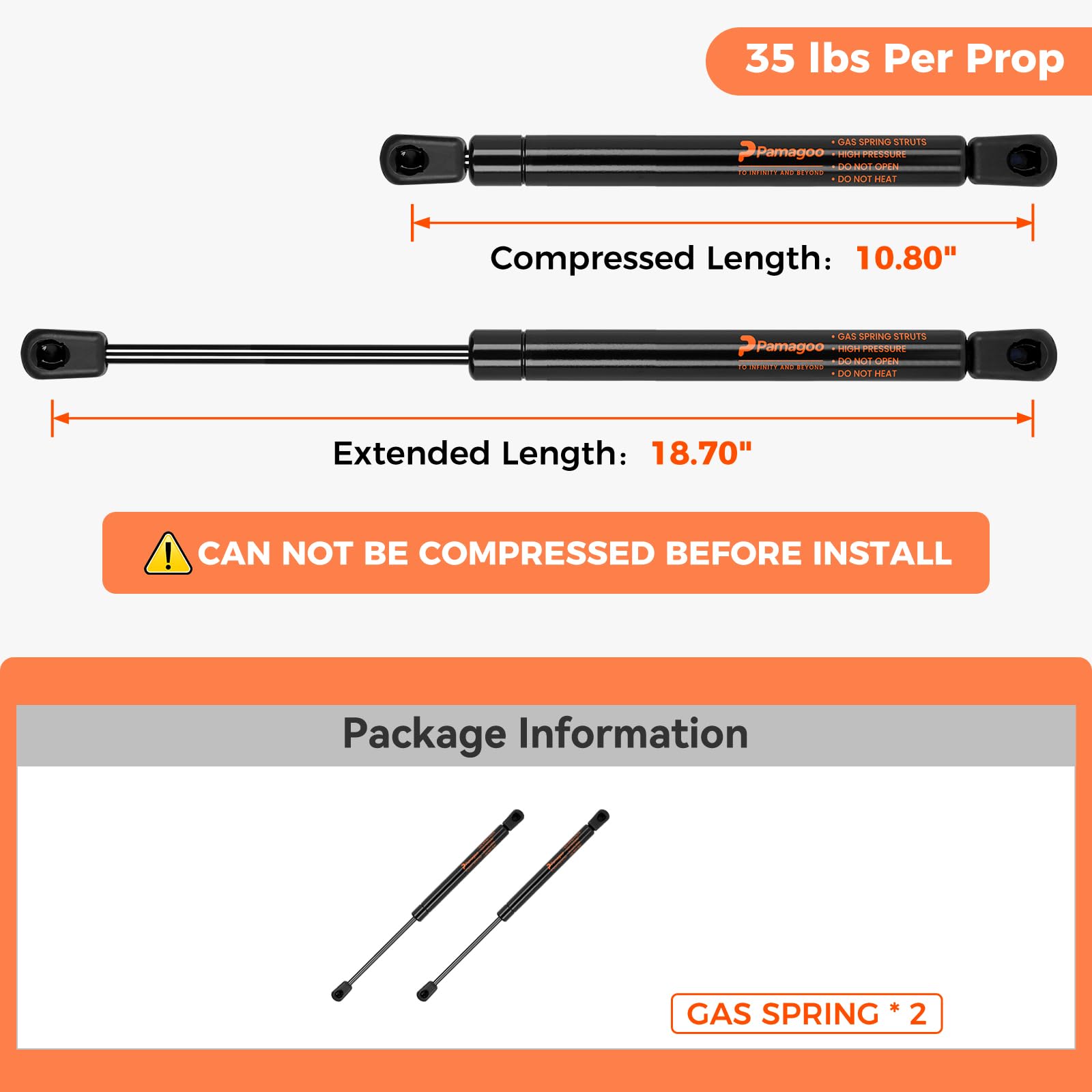 Pamagoo C16-11789 19 Inch 18.5 Inch 35 Lbs Gas Strut Shocks Lift For A.R.E Leer Camper Shell Pickup Truck Cap Topper Canopy Glas