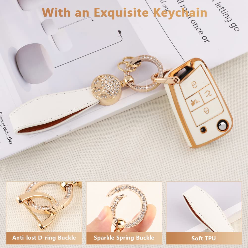 Pifoog Key Fob Cover For Volkswagen Vw Accessories Soft Tpu Car Keys Shell Case Full Protection Bling Chain Landyard Fit Vw Tigu