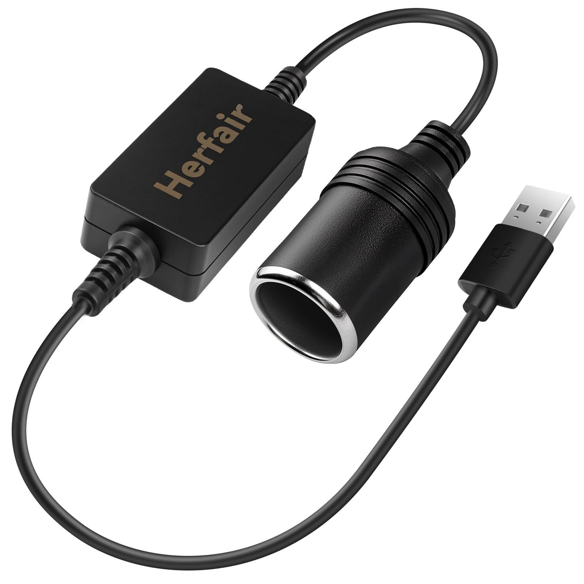 Herfair USB A Male to 12V Car Cigarette Lighter Socket Female Converter Cable Adapter for Radar Detector, Dash Cam, GPS Charger 