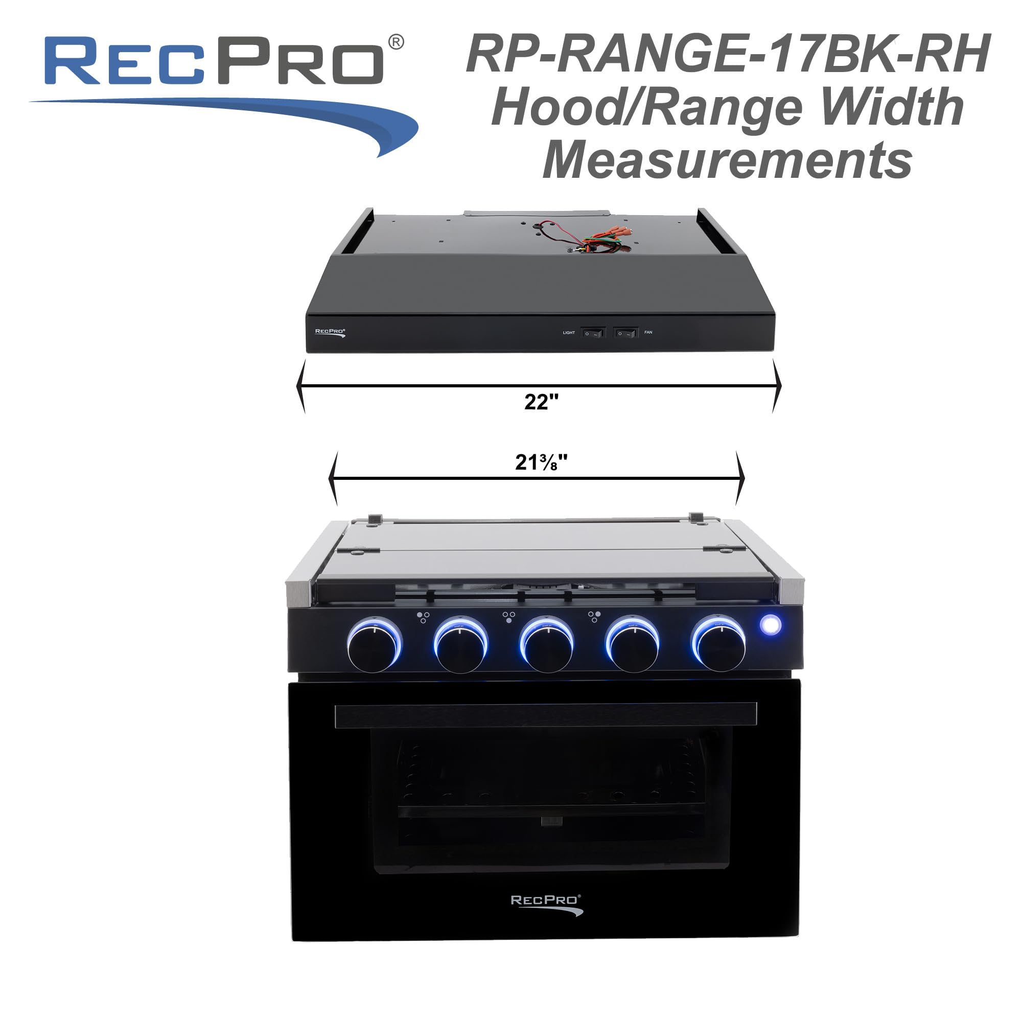 Recpro Rv Stove | 21'' X 17'' Cooktop | 17'' Tall Gas Range | 3 Burner | 1.8 Cu. Ft | 71000 Btu | Black Or Silver Finish | Optio
