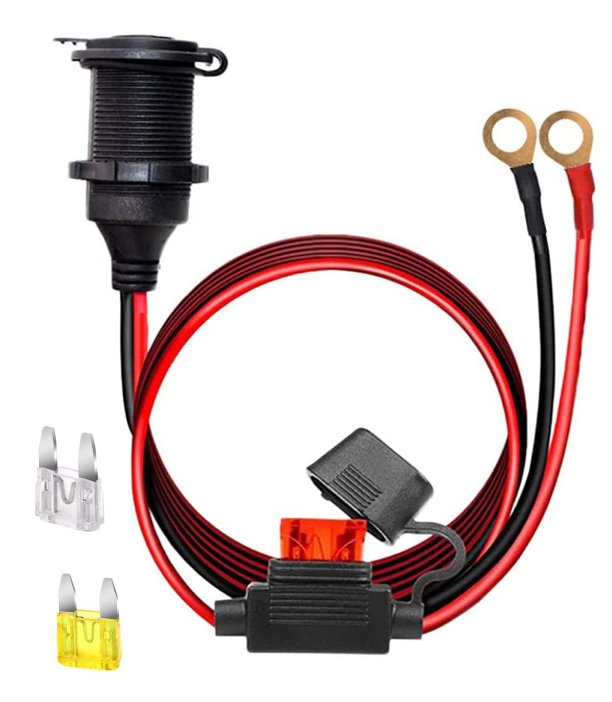 Dongge 12V/24V Fixed Thread Cigarette Lighter Socket Extension Cable with Perforated Terminal Direct Battery Type car Adapter 2.
