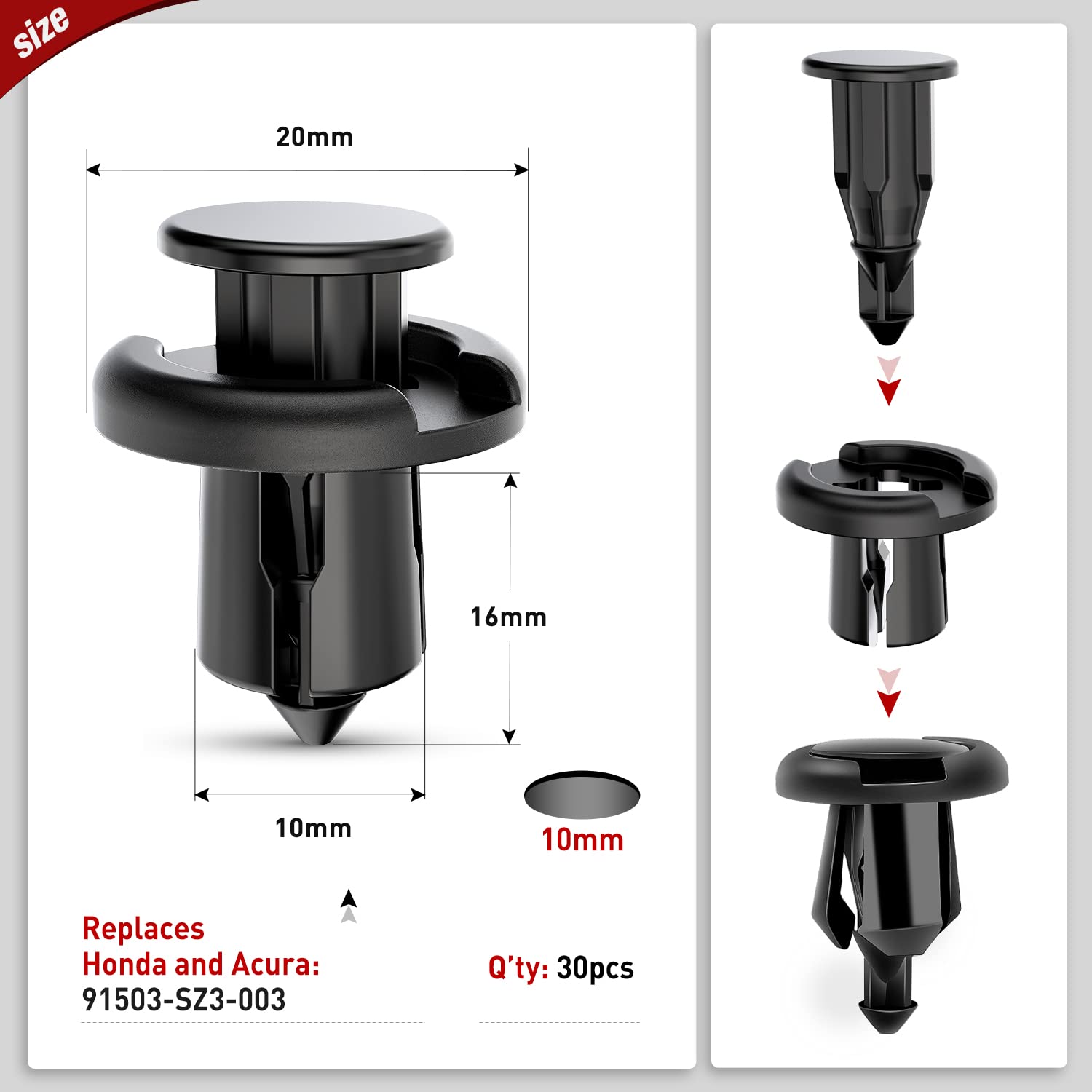 Nilight 100Pcs Car Retainer Clips 7Mm 8Mm 10Mm Nylon Push Expansion Screws Replacement Kit,Bumper Fastener Rivet Clips For Honda