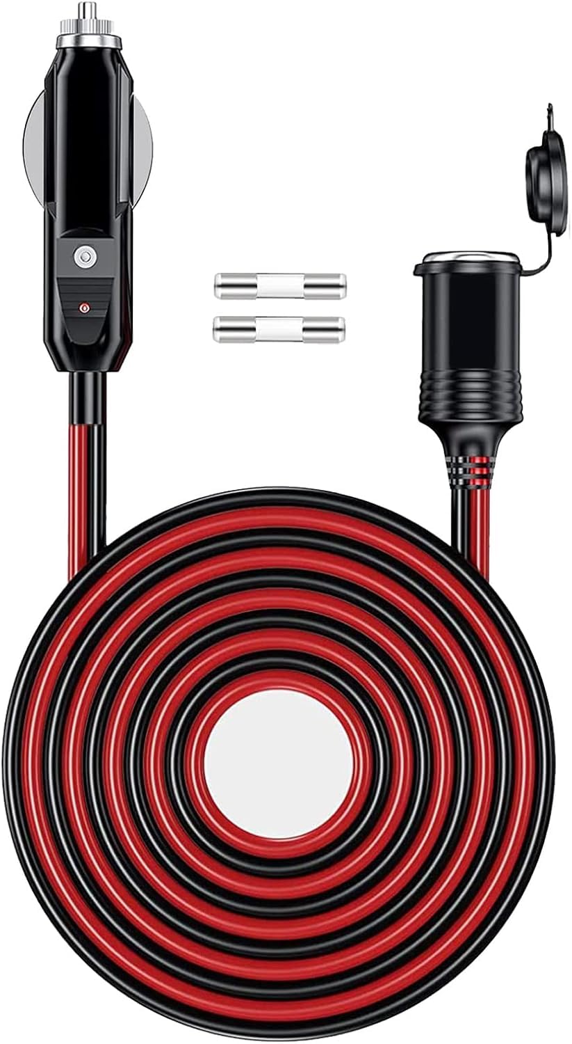 Gibbab 12V/24V 16Awg Heavy Duty Cigarette Lighter Extension Cable 20Ft, 156W/20A Male Plug To Female Socket Adapter Extension Co