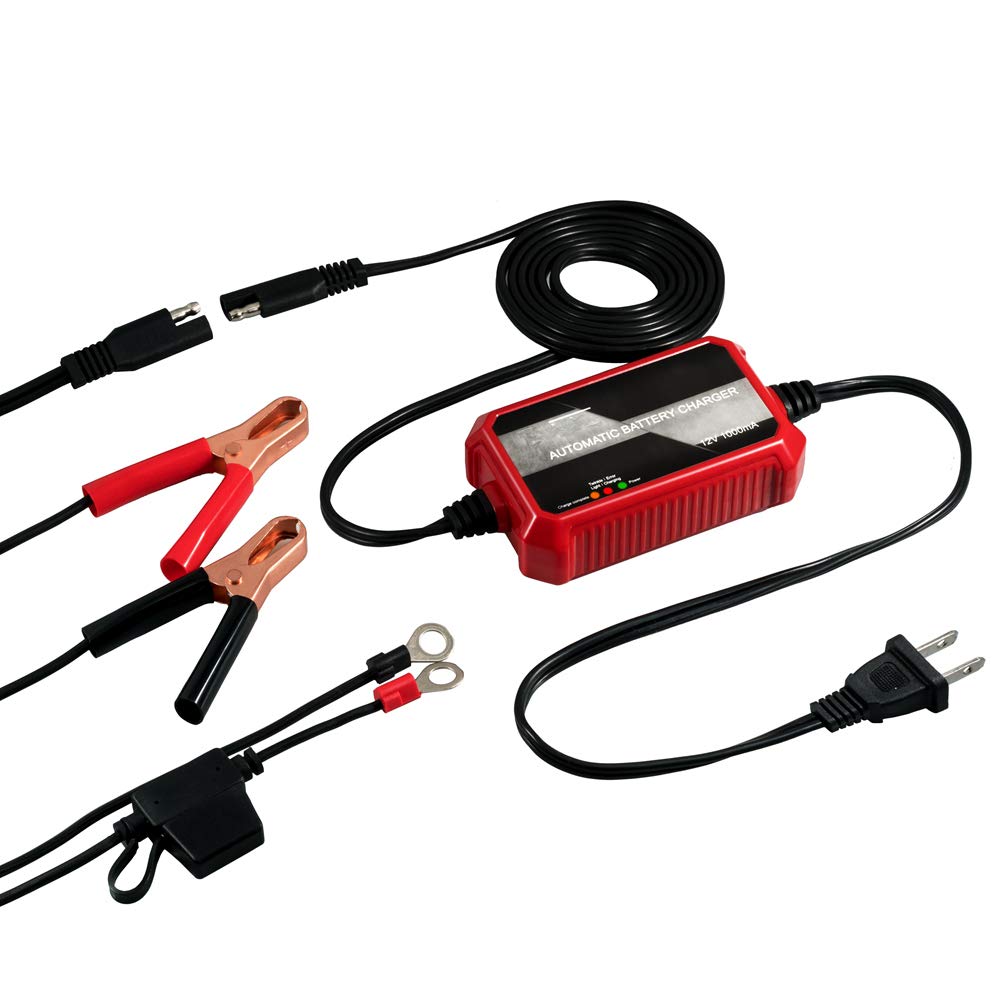 [2-Pack] Foval 1000Ma Battery Charger, 12V Automatic Smart Charger Battery Maintainer Trickle Charger For Motorcycle, Atvs, Rvs,