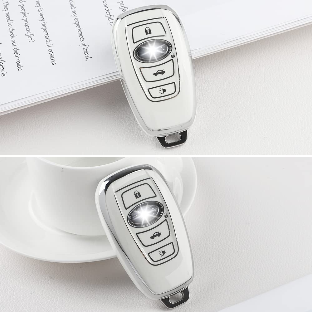 For Subaru Key Fob Cover Accessories Outback Crosstrek Forester Wrx Impreza Brz Legacy Ascent Car Remote Case Shell Protector 4 Button White Silver Tpu