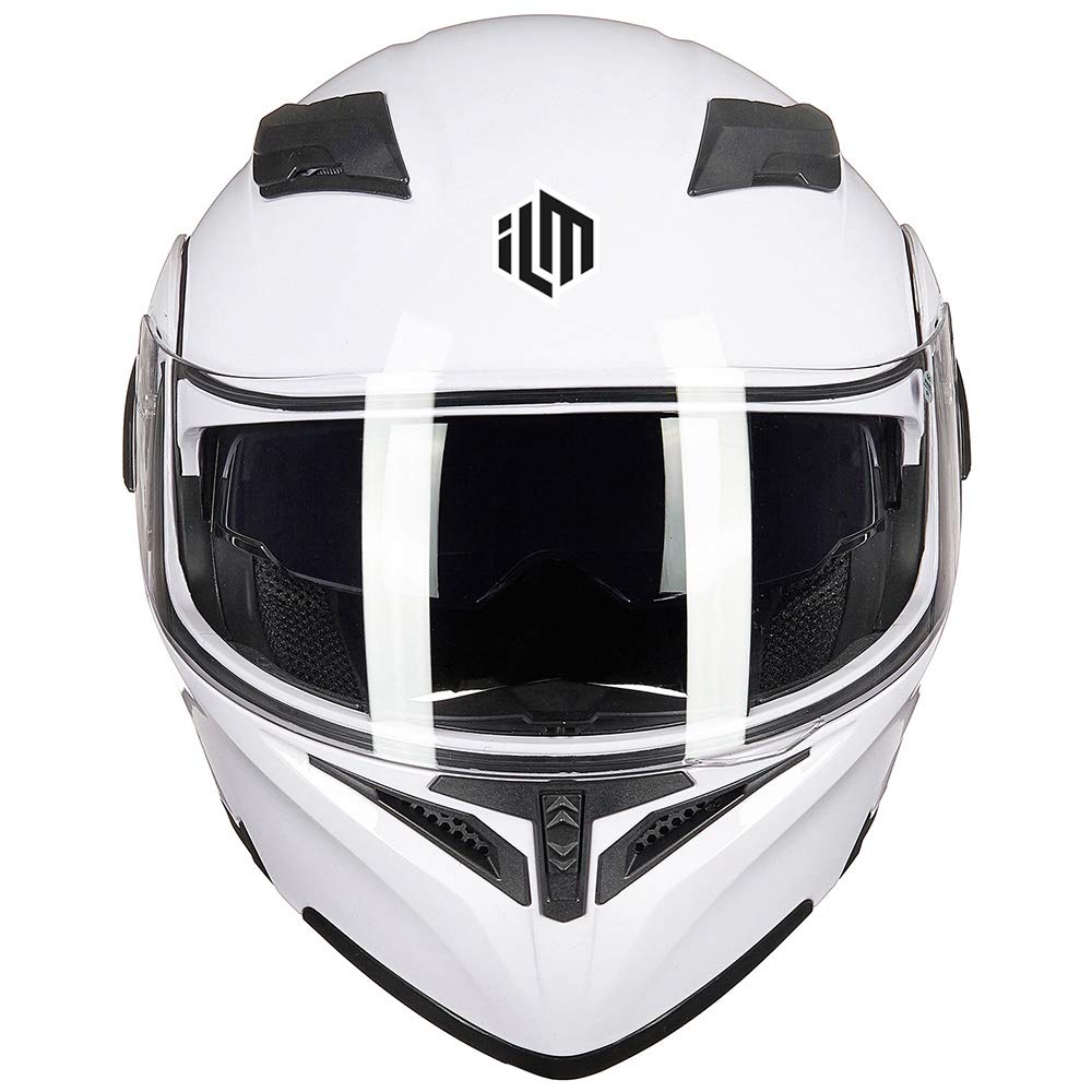 Ilm Motorcycle Dual Visor Flip Up Modular Full Face Helmet Dot 6 Colors Model 902 (S, White)