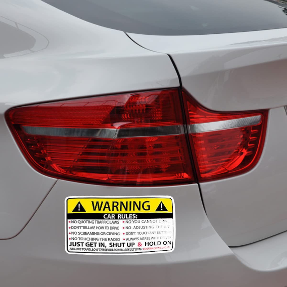 2Pcs Car Safety Warning Rules Stickers, Adhesive Vinyl Humor Decal For Car Truck Window Graphic Bumper, Funny Vehicle Decals Com