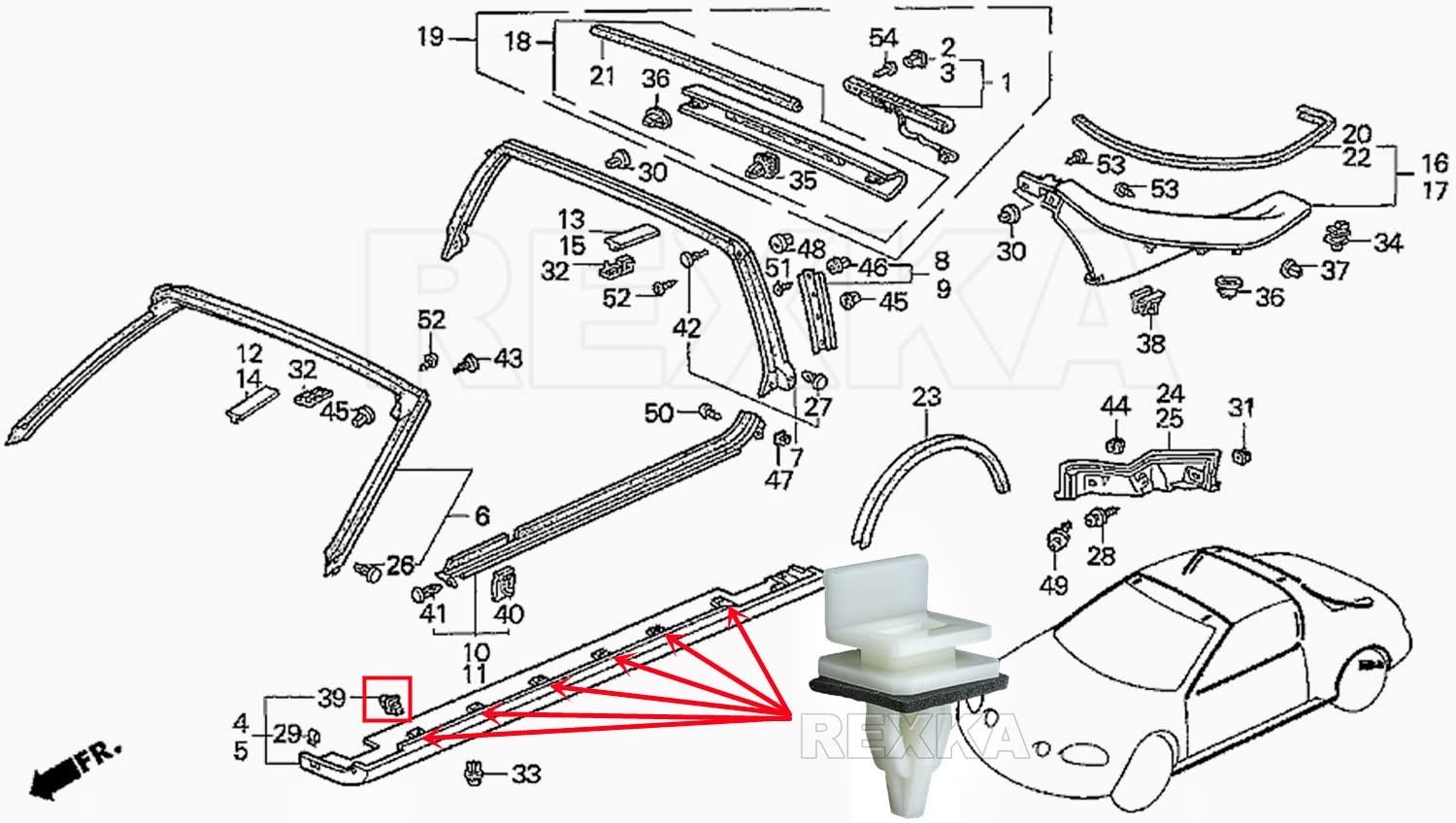 Rexka 26Pcs Rocker Panel Moulding Clip For Honda Acura 91513-Sm4-000 Accord Civic Del Sol Cr-V Element Odyssey Pilot Prelude Cl