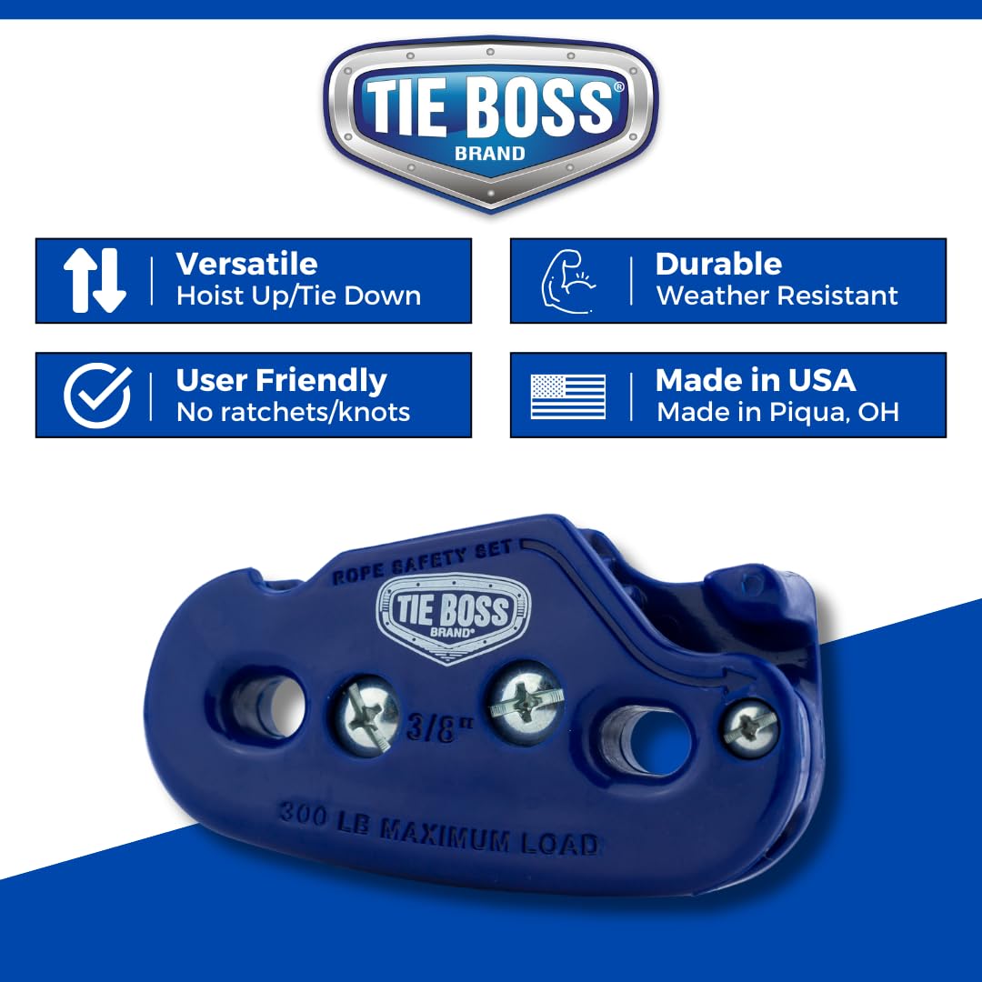 Tie Boss - 3/8 Inch, Heavy Duty, (300 Lbs Working Load Limit), Weather Resistant, Tie Down, Rope Tightening System, (W/15 Ft Rop
