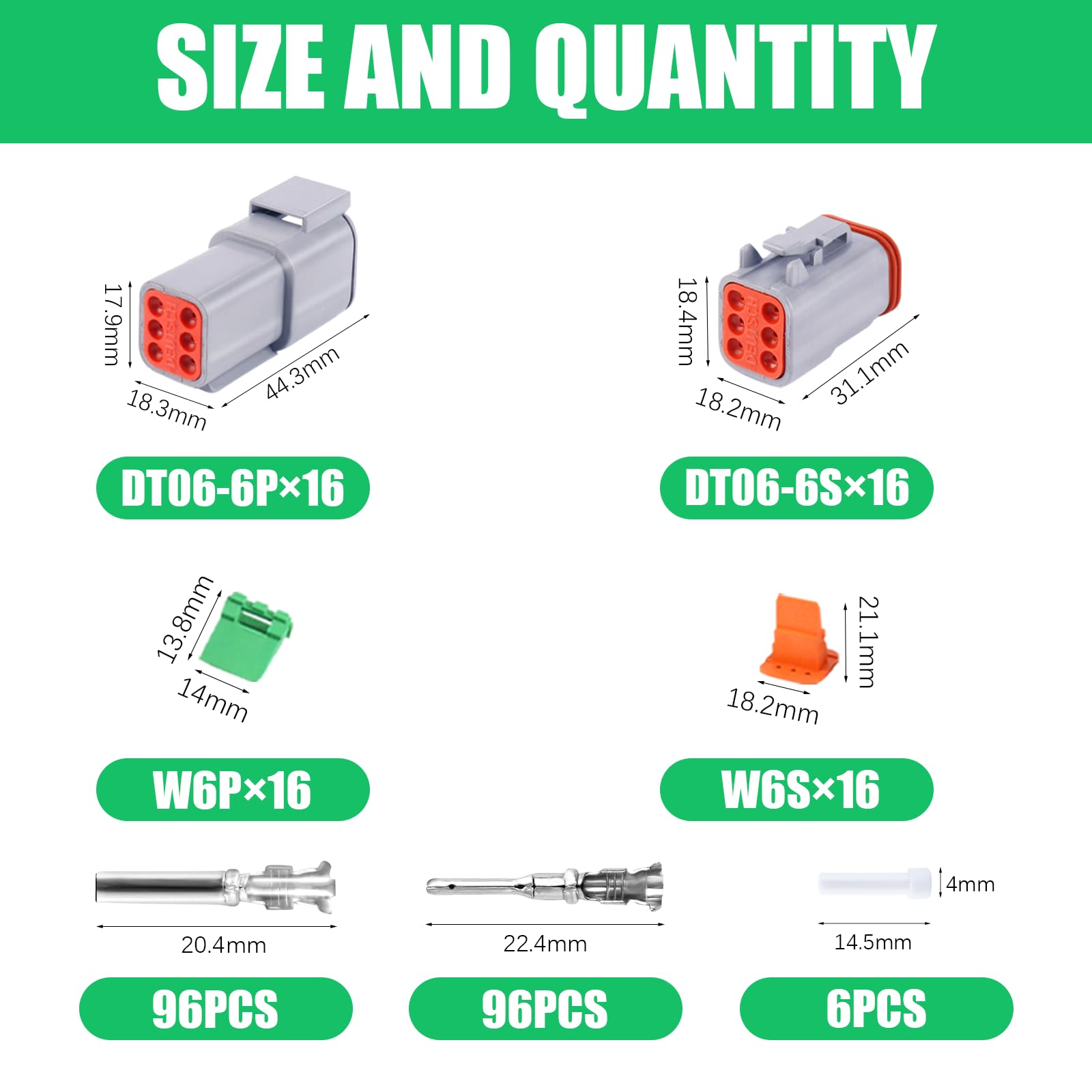 262 Pcs Deutsch Dt Grey 6 Pin Connectors 16 Set, Waterproof Electrical Wire Connector With Stamped Contacts And Seal Plug For Tr