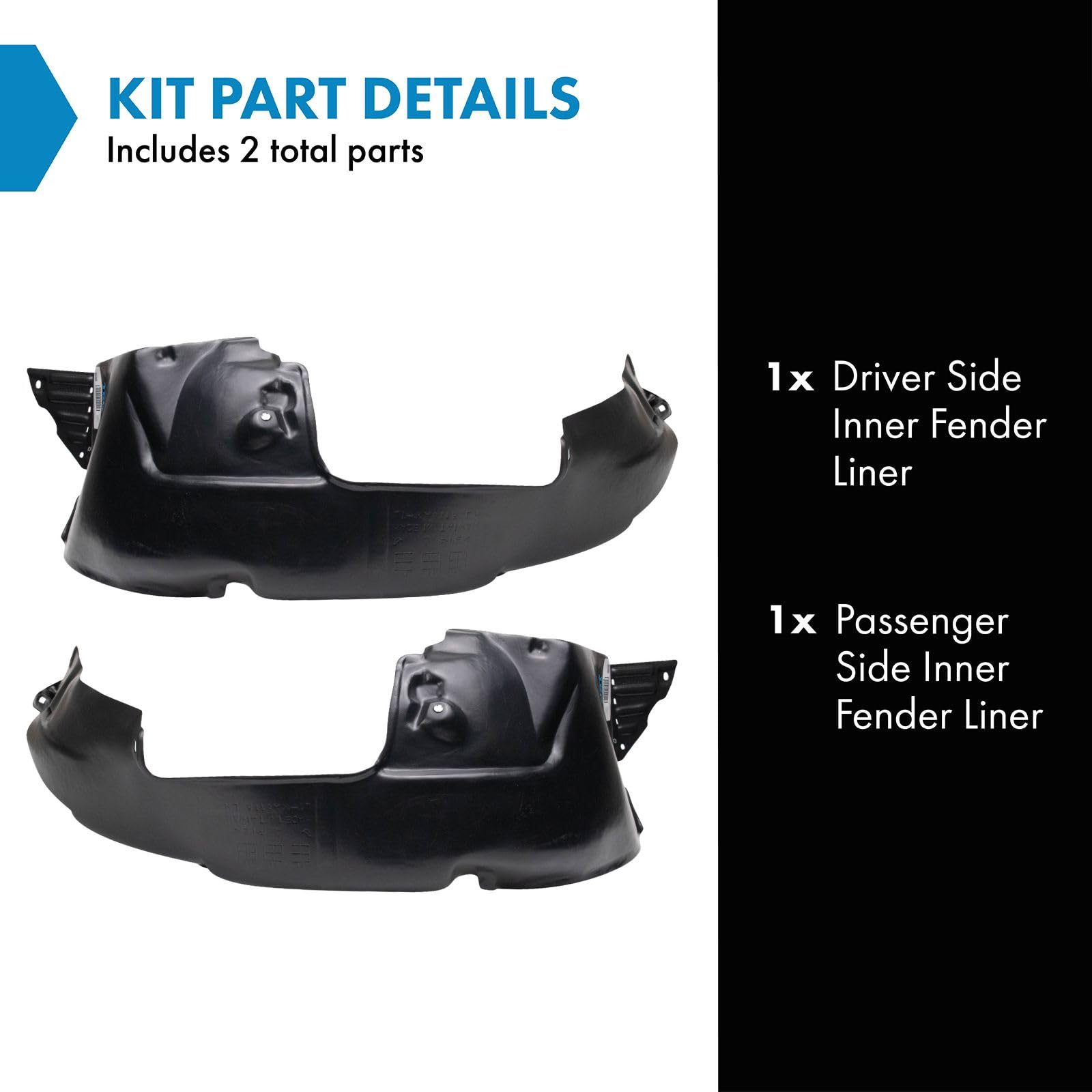 Trq Inner Fender Liner Set Compatible With 2012-2013 Kia Soul Ki1248127 Ki1249127