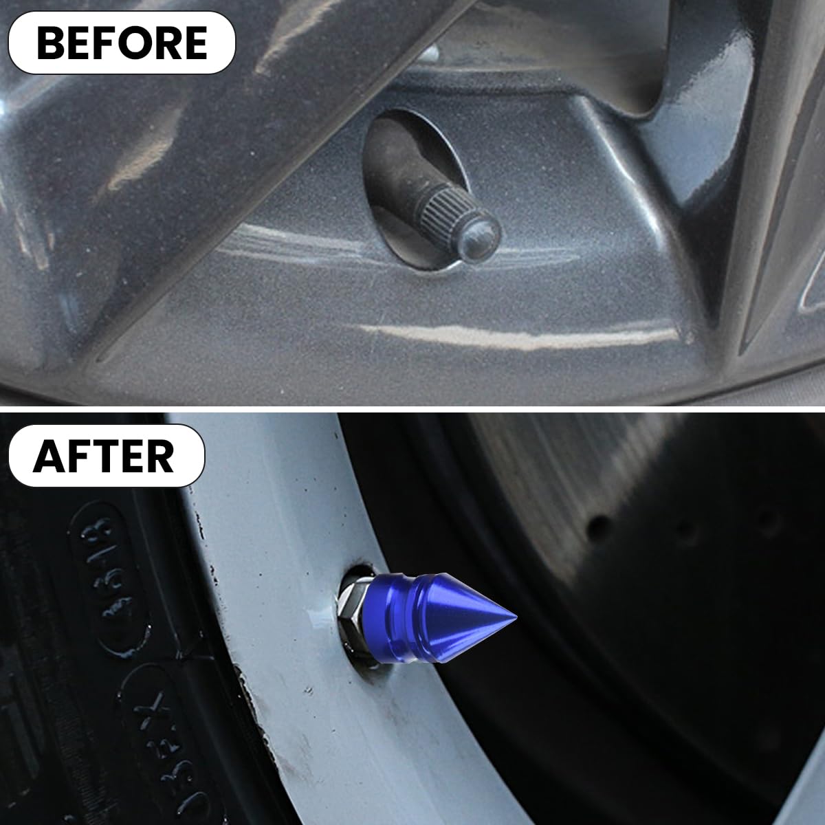 Osilly Universal Blue Round Aluminum Car Tire Valve Caps, 8 Pack Spike Design, Dust-Proof, Fit for Cars, Trucks, SUVs and Motorc